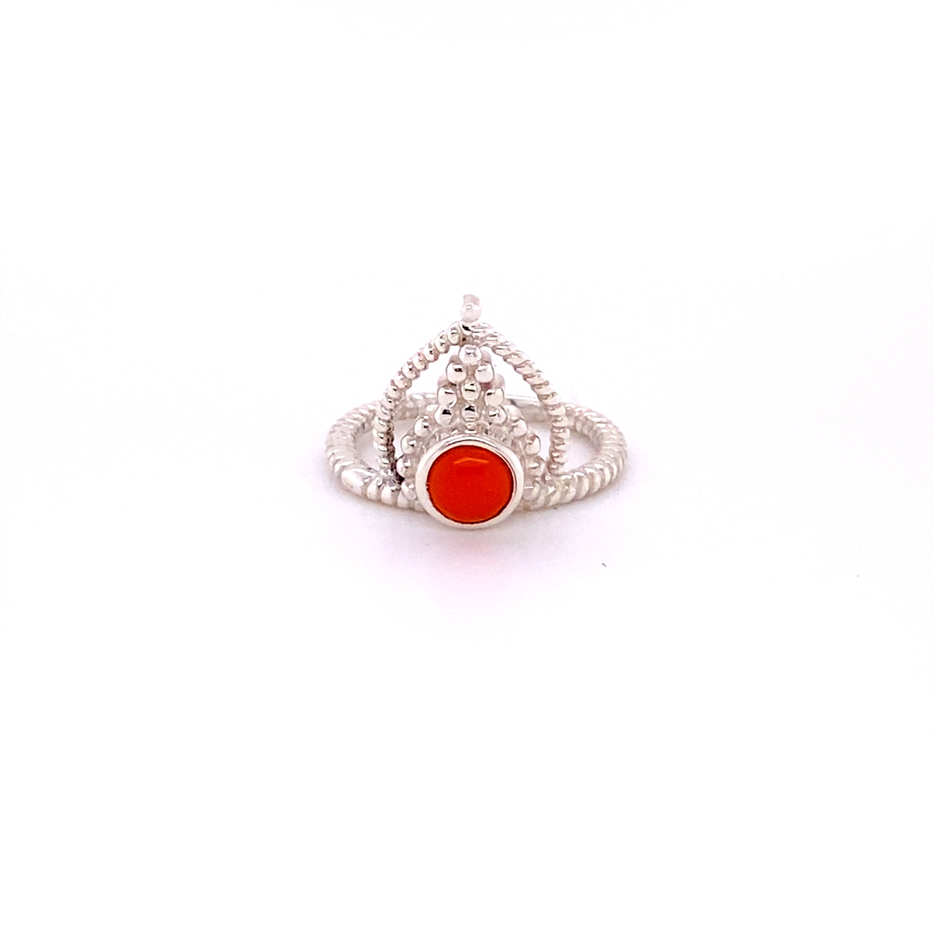 A Simple Tiara Ring with Natural Gemstones with a cabochon orange gemstone.