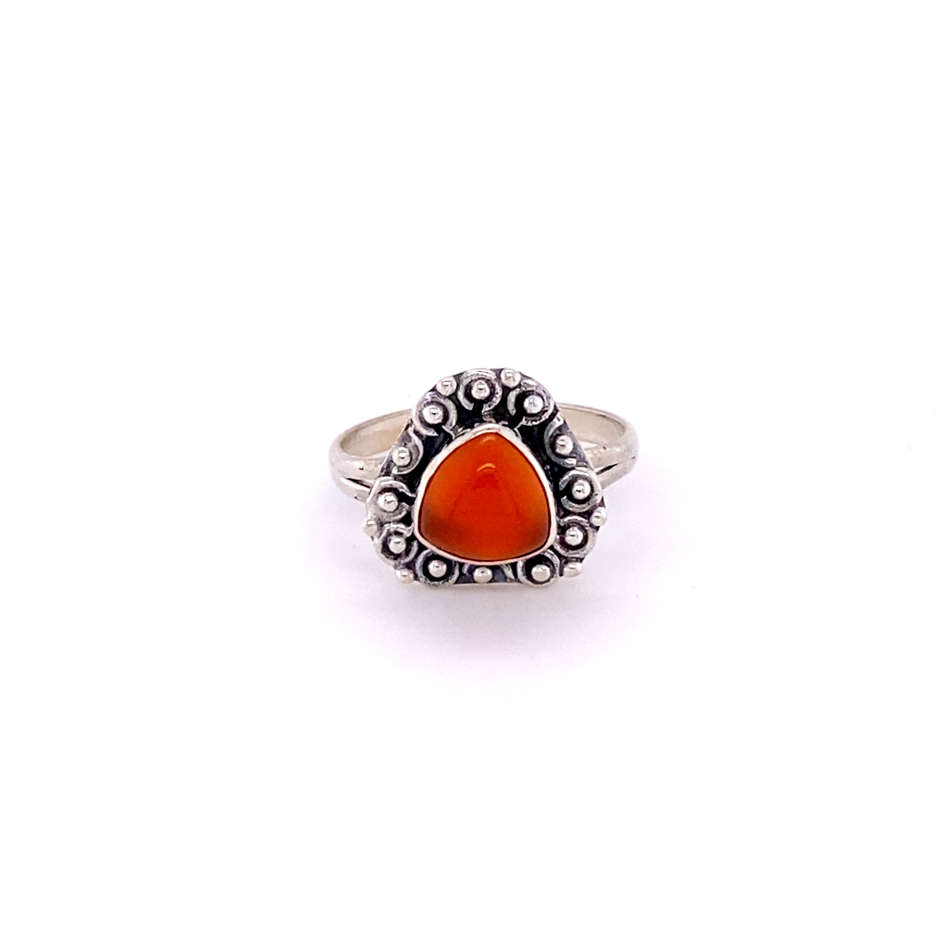 A Triangular Gemstone Ring with A Flat Ball Border from Super Silver.