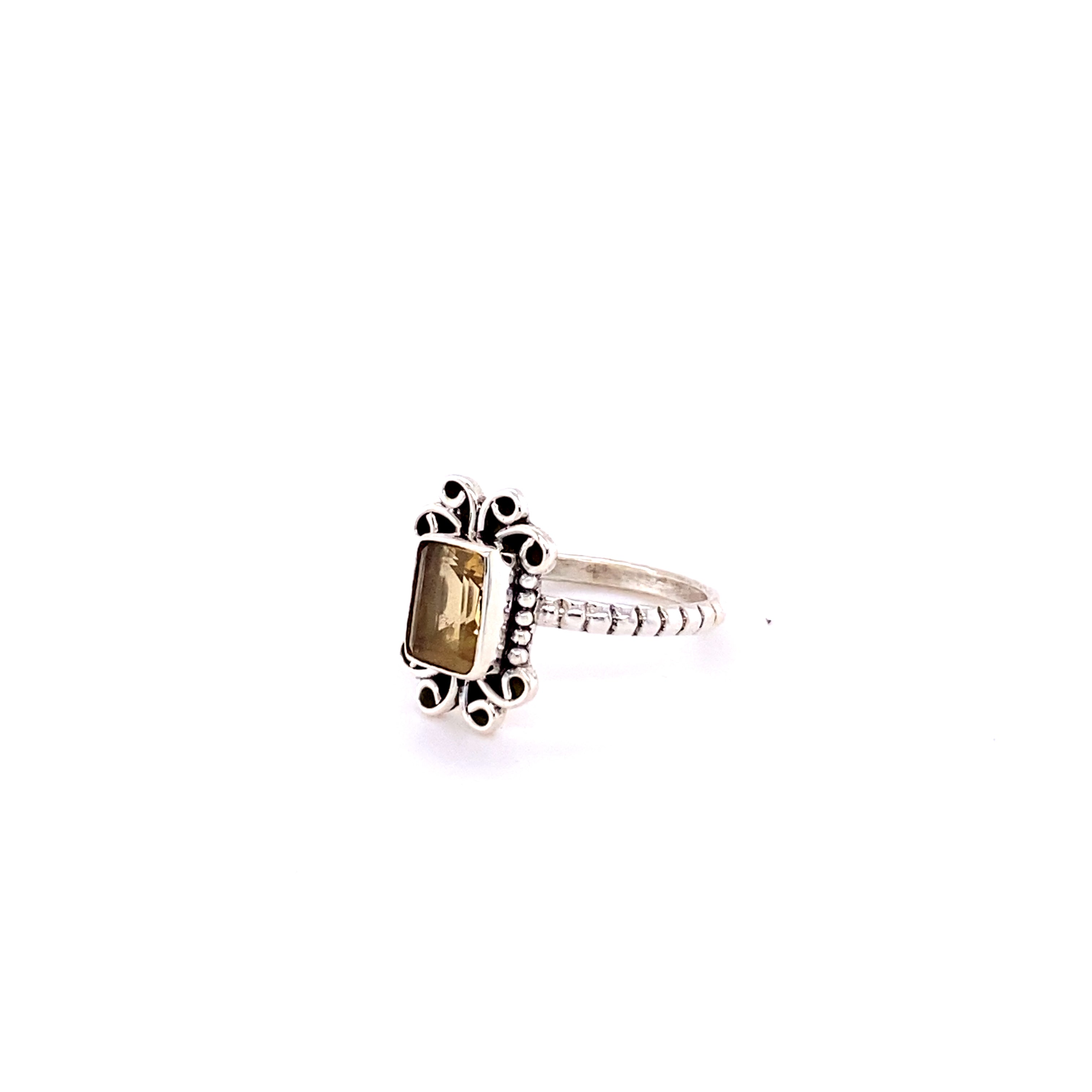 A boho Natural Gemstone Square Ring with Swirls.
