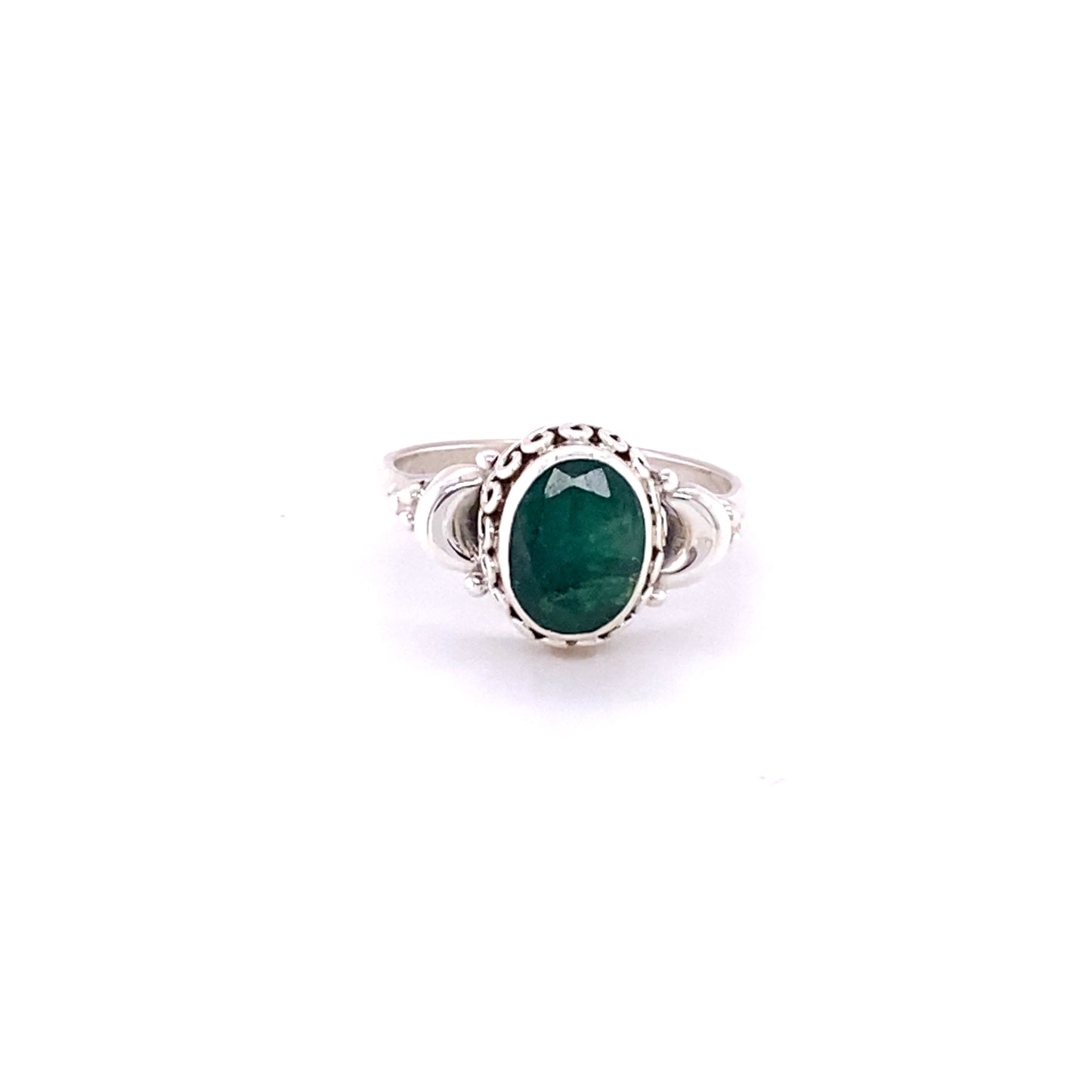 
                  
                    A Beautiful Oval Gemstone Ring with Small Moons on a white background.
                  
                