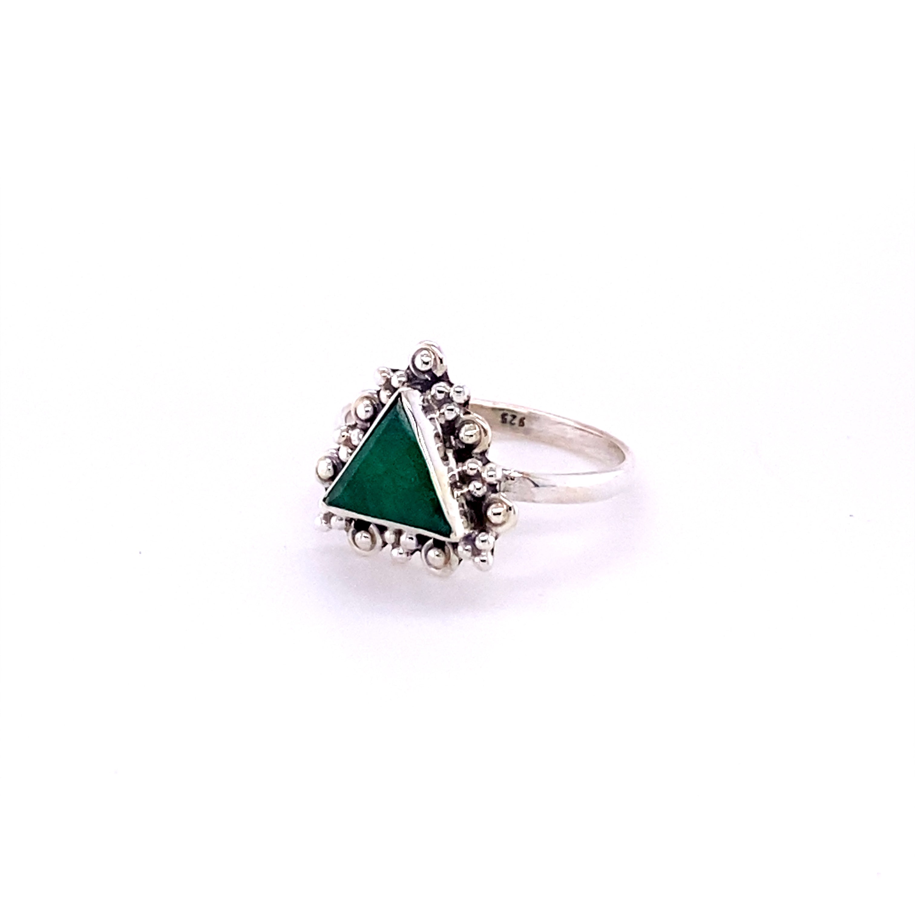 A Delicate Gemstone Triangle Ring from Super Silver with a reconstituted turquoise stone in the middle.