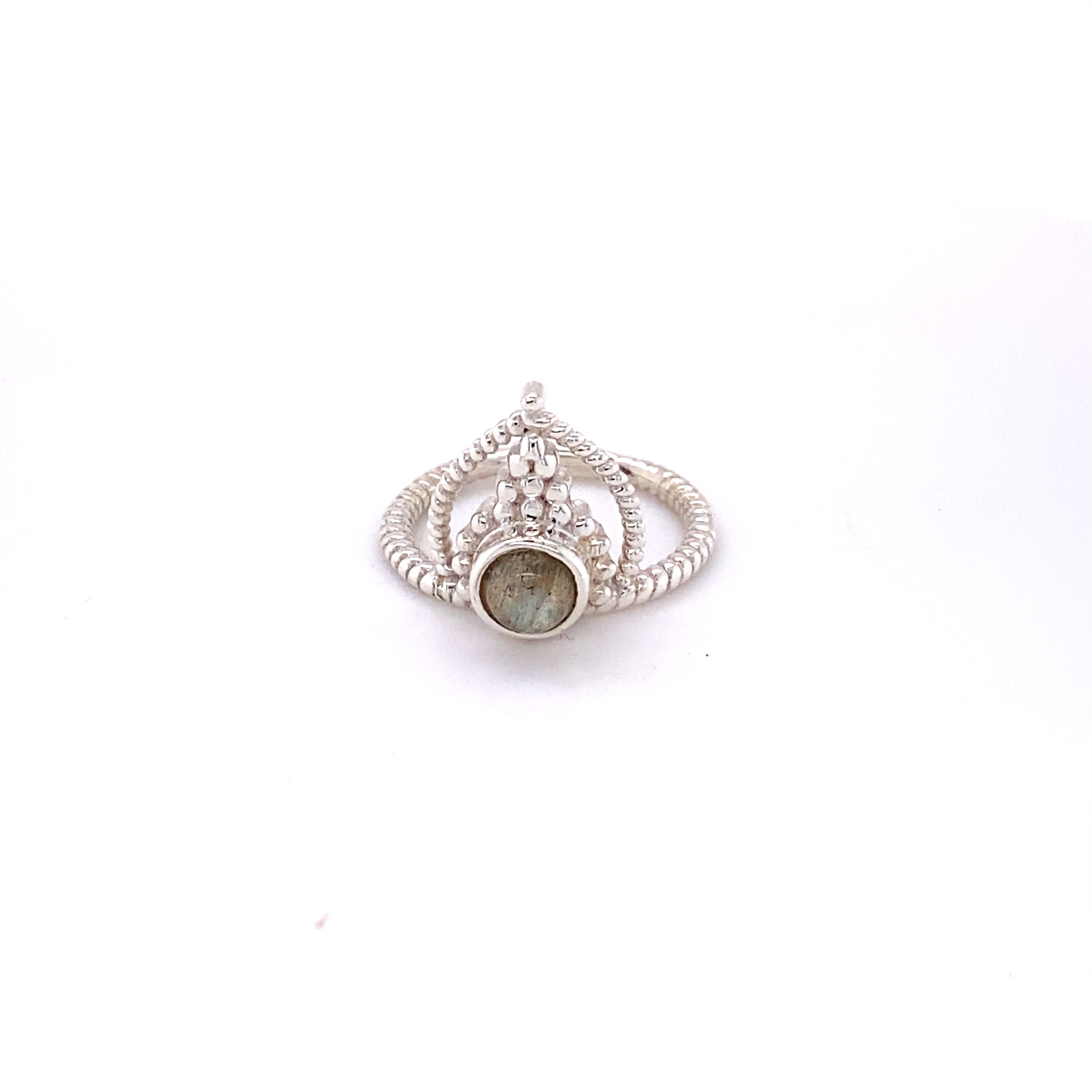 A Super Silver Simple Tiara Ring with Natural Gemstones in the middle.
