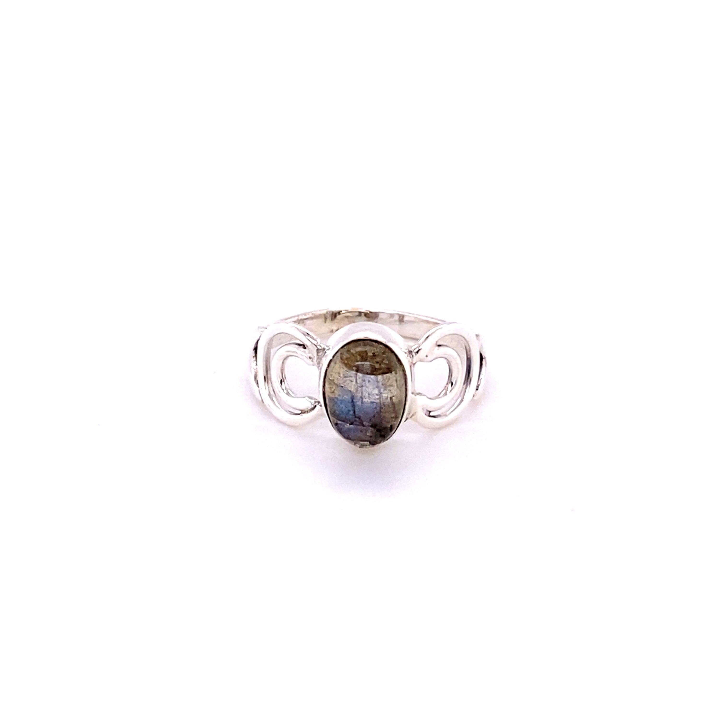 Oval Gemstone Ring with Moon Design in sterling silver.