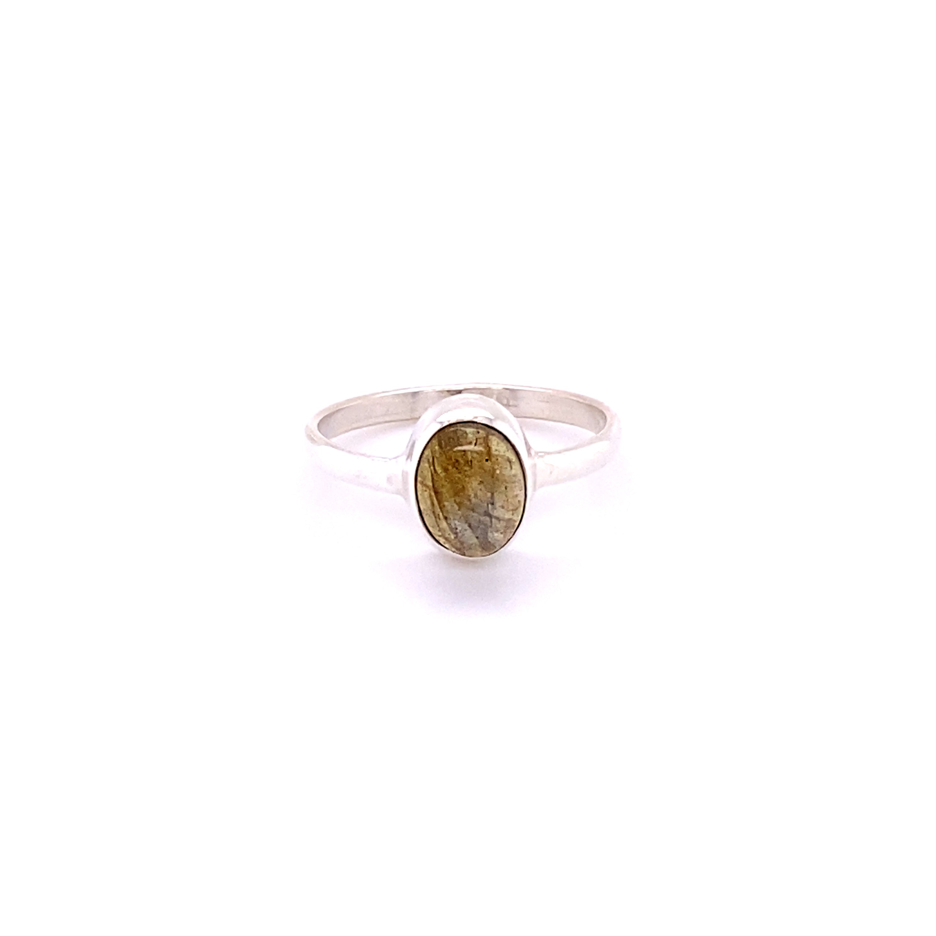 A sterling silver ring with a Simple Oval Natural Gemstone cabochon stone.