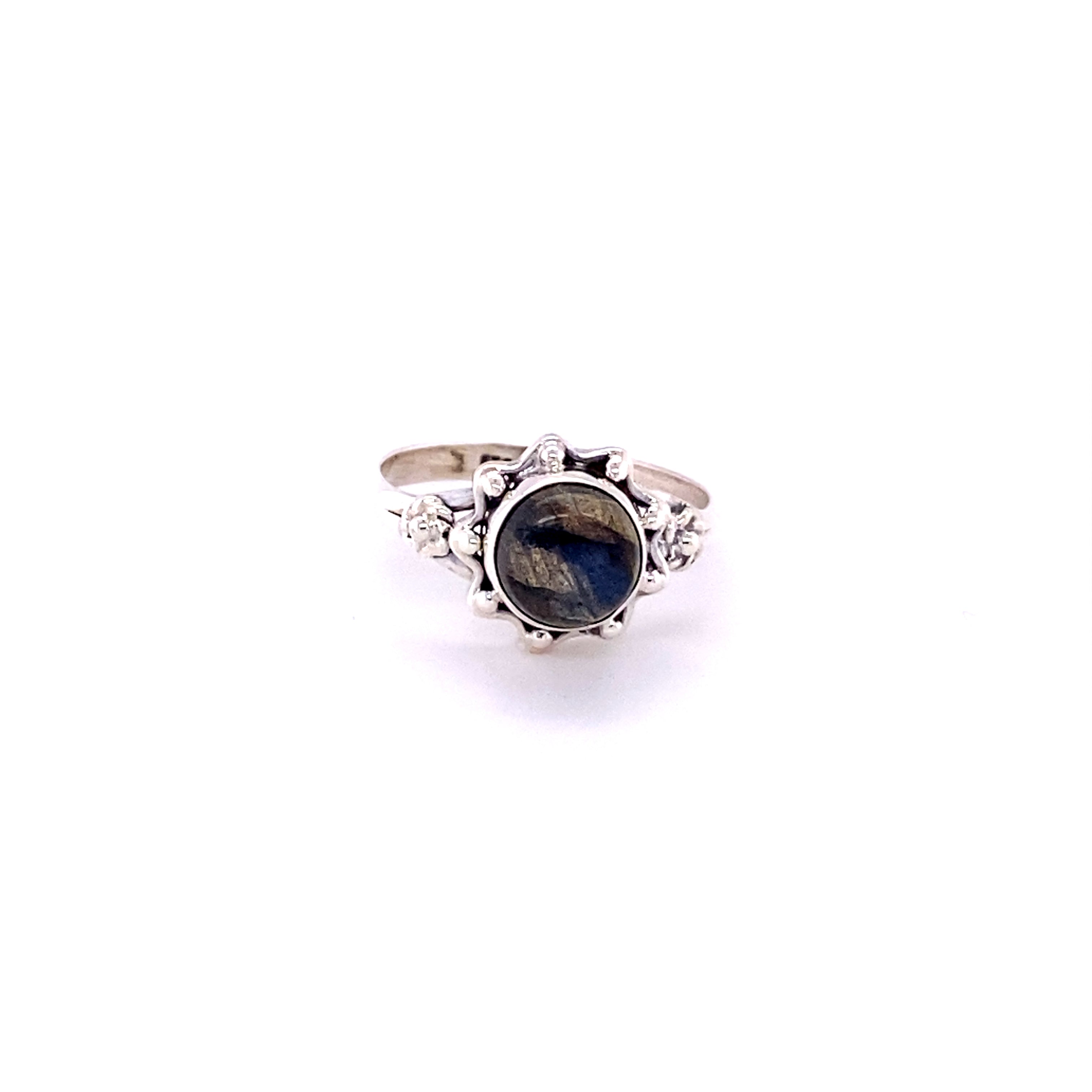 A Flower Ring with Natural Round Gemstone and diamonds.