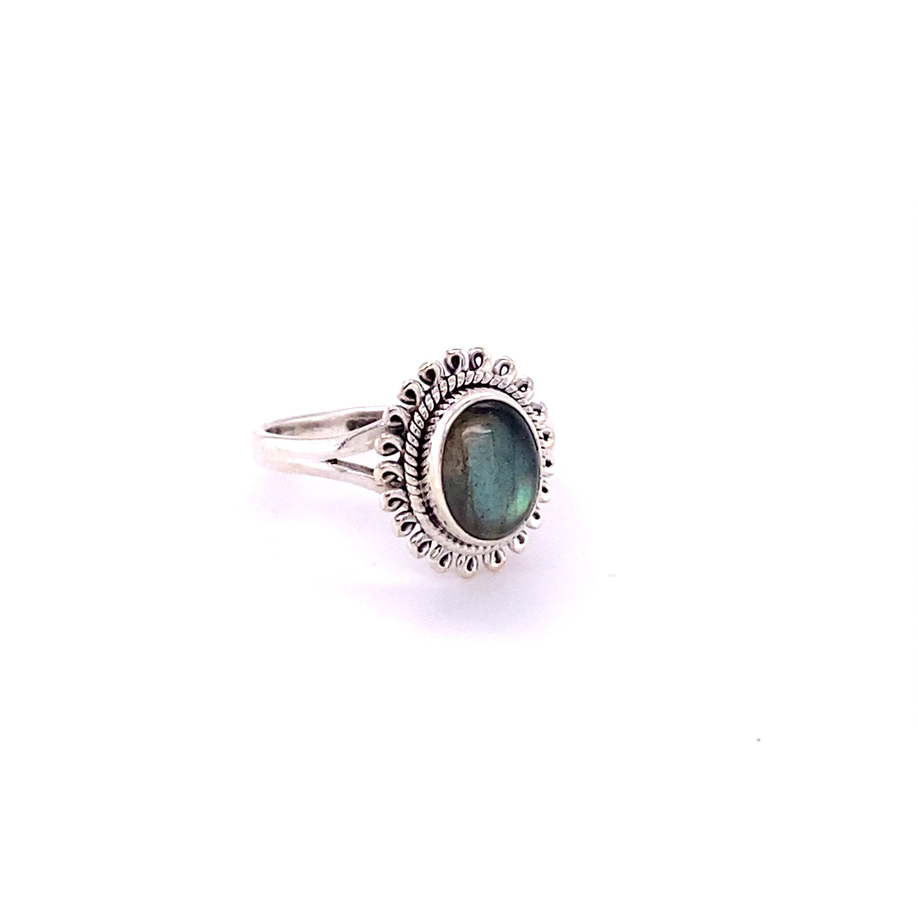 Hippie-Chic Oval Gemstone Flower ring in sterling silver.