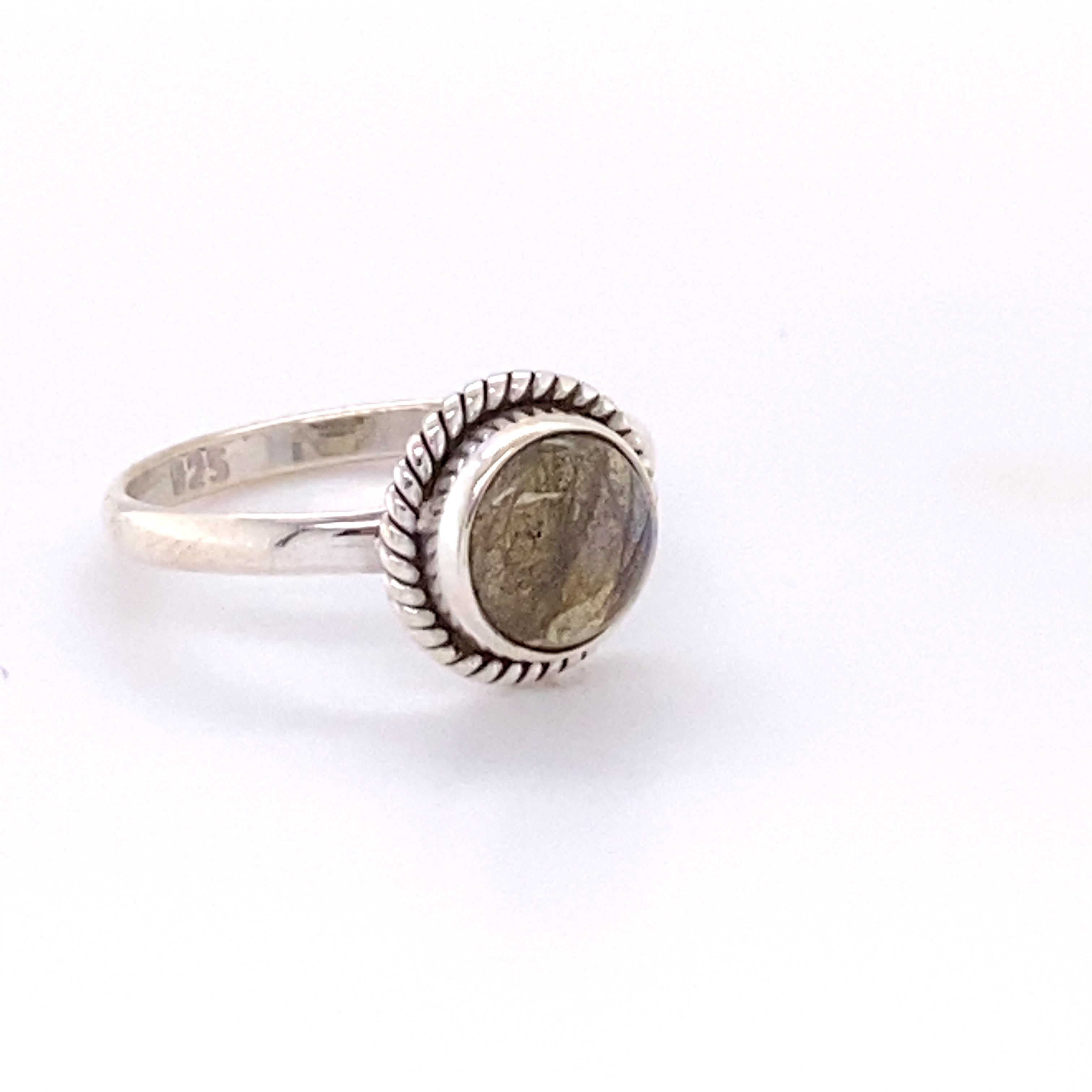 A boho Simple Round Gemstone Ring with Rope Border.