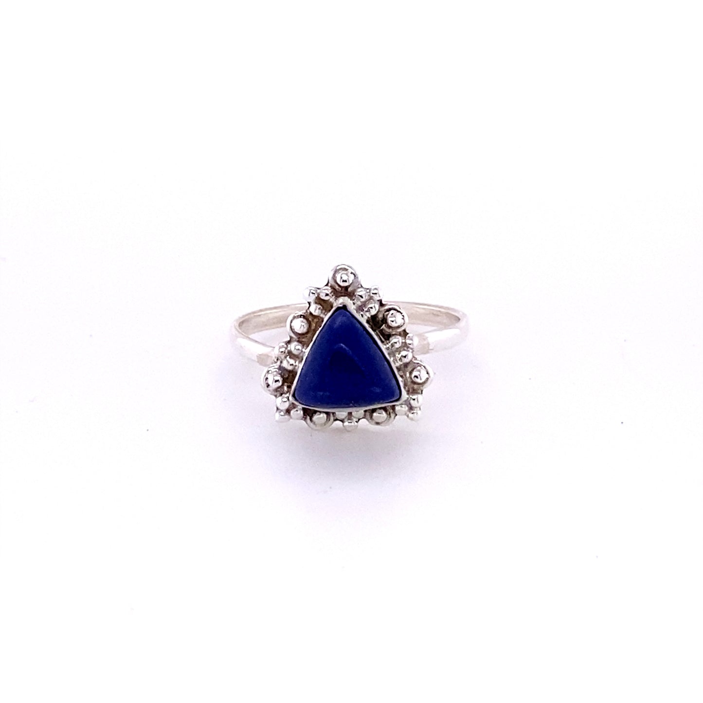 
                  
                    A Super Silver Delicate Gemstone Triangle Ring with a lapis stone and diamonds.
                  
                