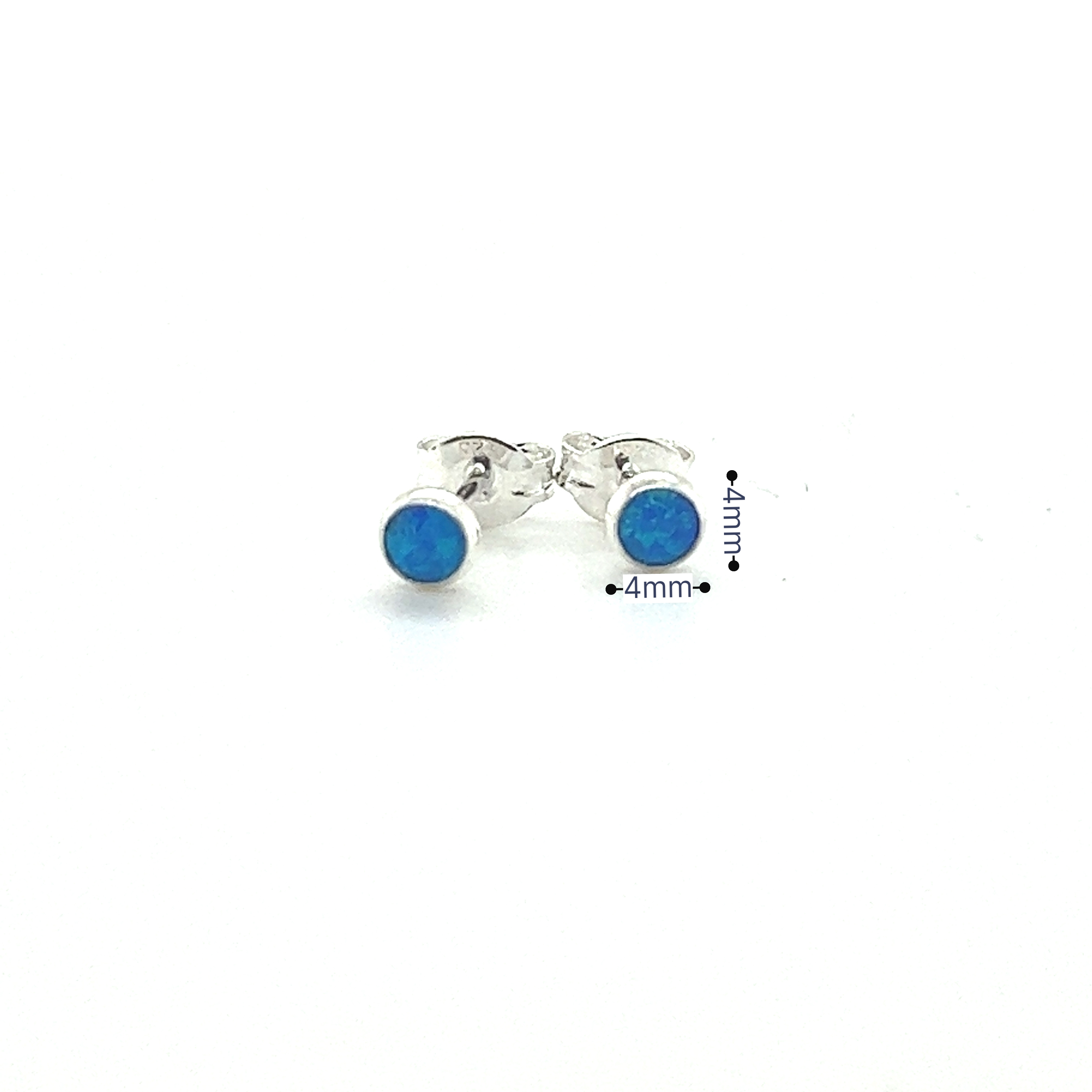 A pair of Super Silver Dainty Opal Studs featuring minimalist designs on a white background.