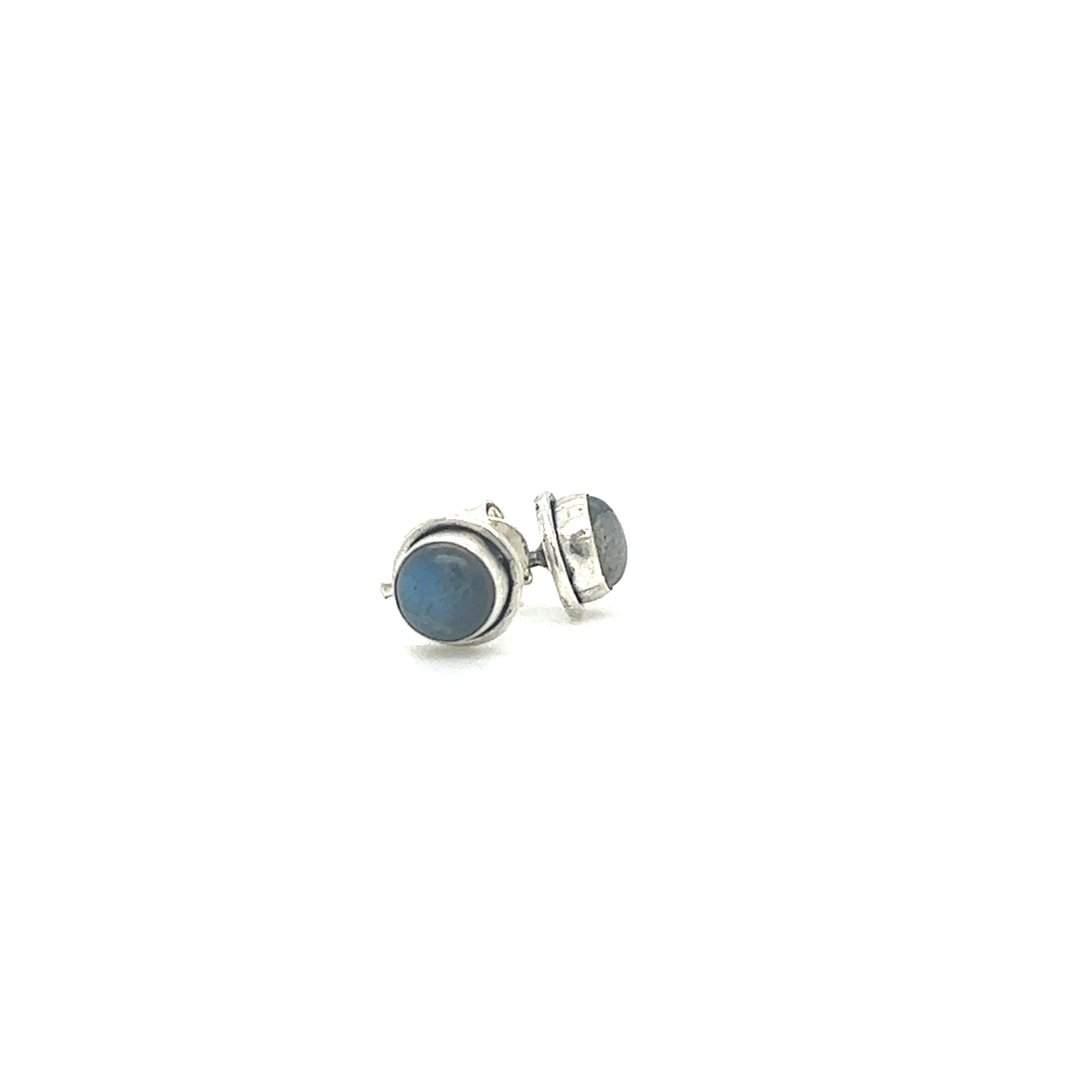 Super Silver's Simple Round Gemstone Studs featuring Labradorite in a bezel setting, crafted in sterling silver.