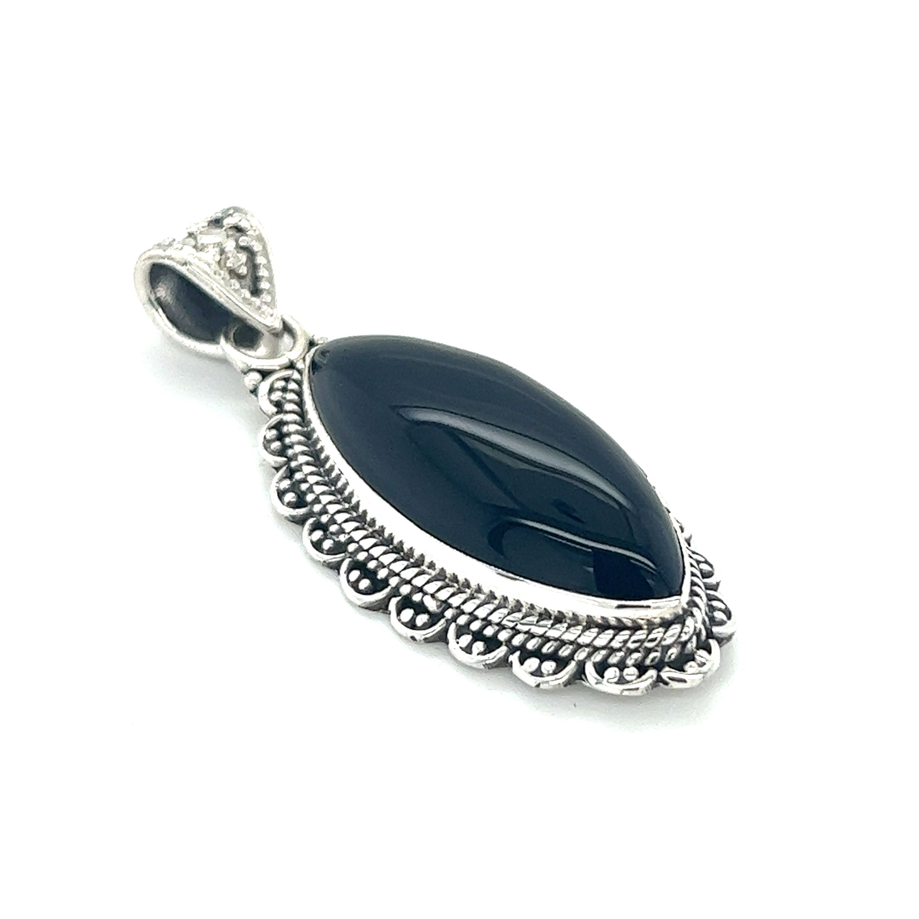 Super Silver Marquise Shaped Gemstone Pendant featuring black onyx stone.