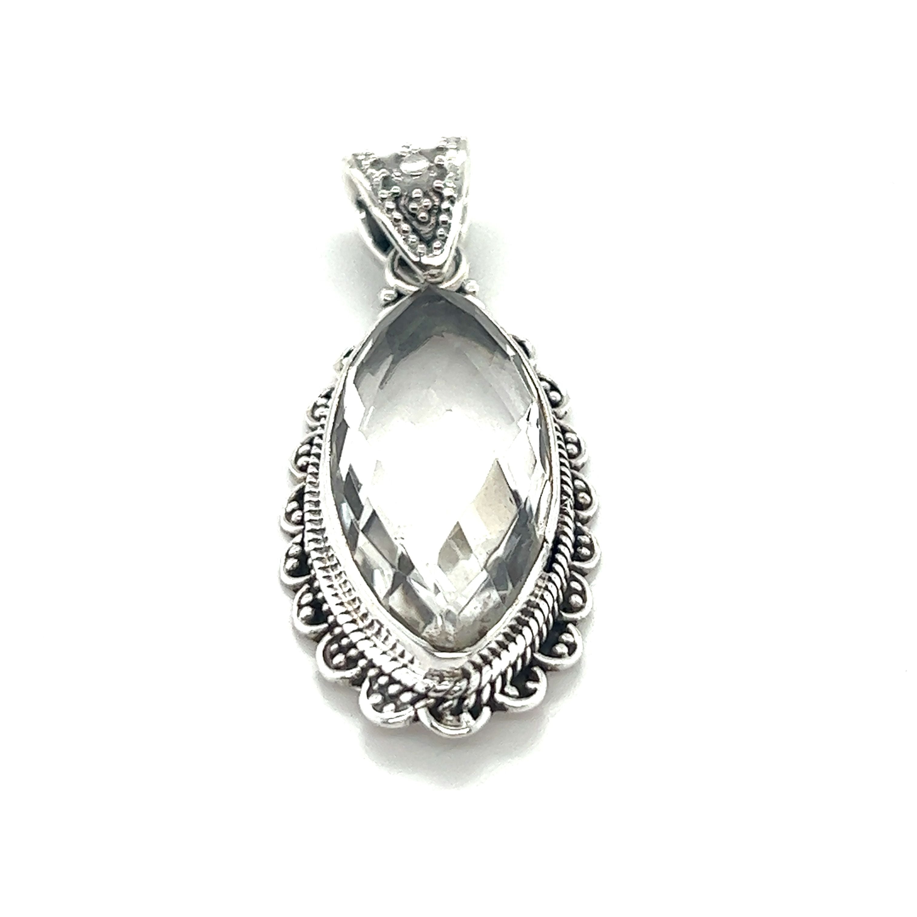 A Marquise Shaped Gemstone Pendant with a clear quartz stone from Super Silver.