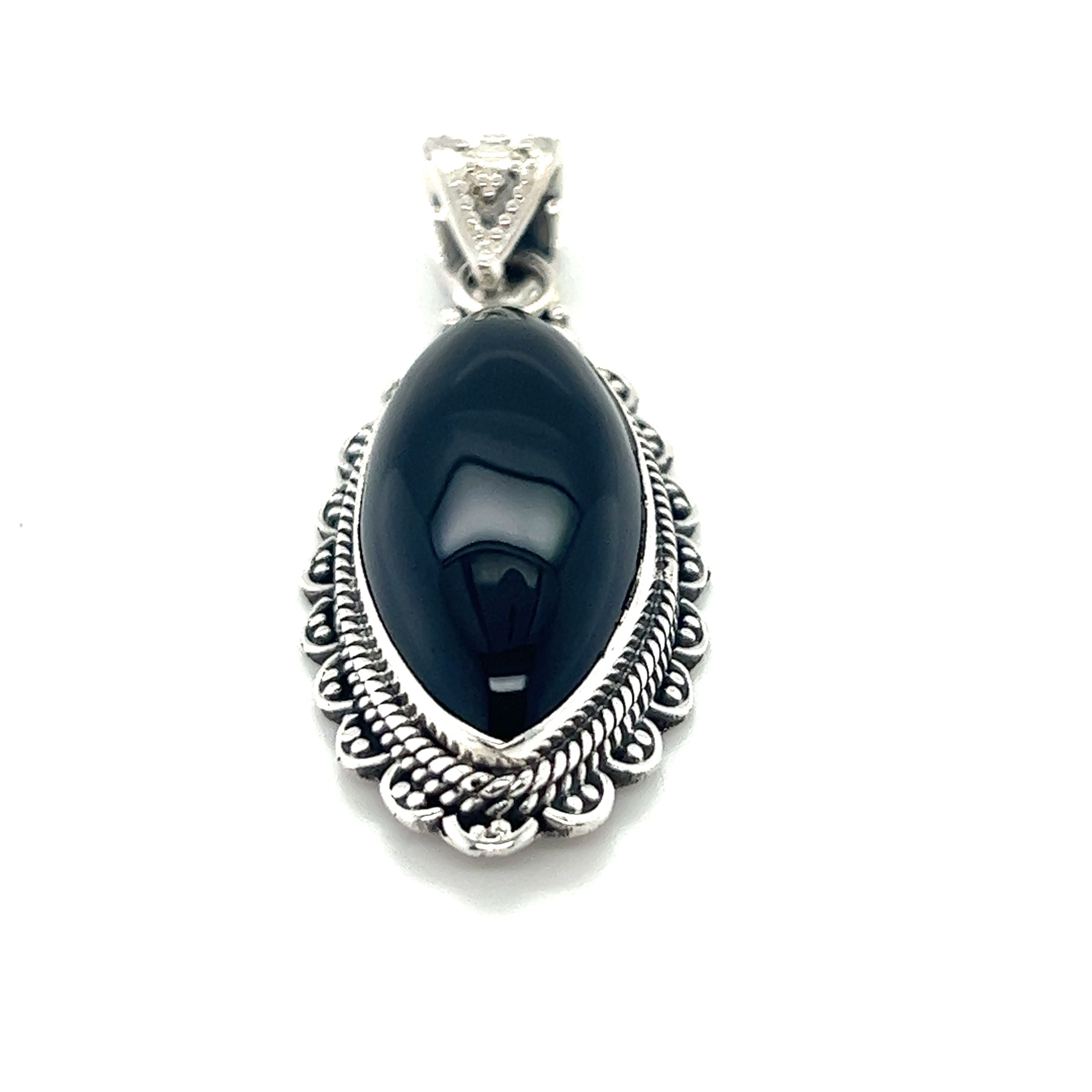 Super Silver's Marquise Shaped Gemstone Pendant featuring a captivating onyx stone.