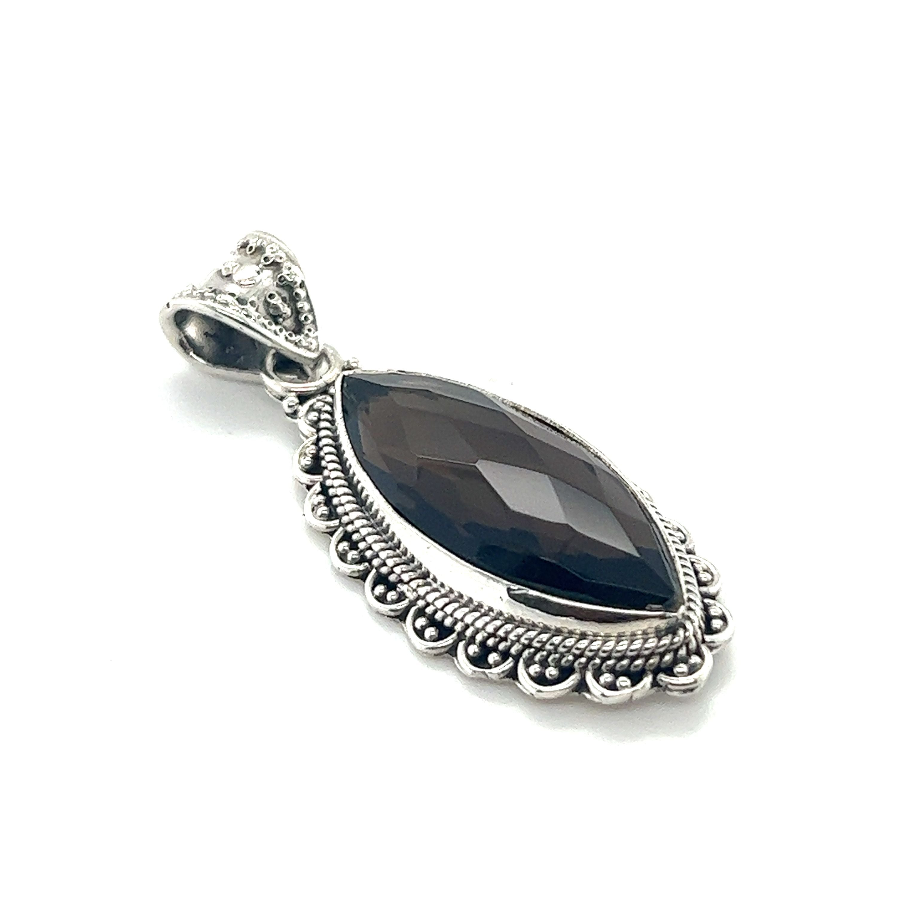 A Marquise Shaped Gemstone Pendant with a black stone color from Super Silver.