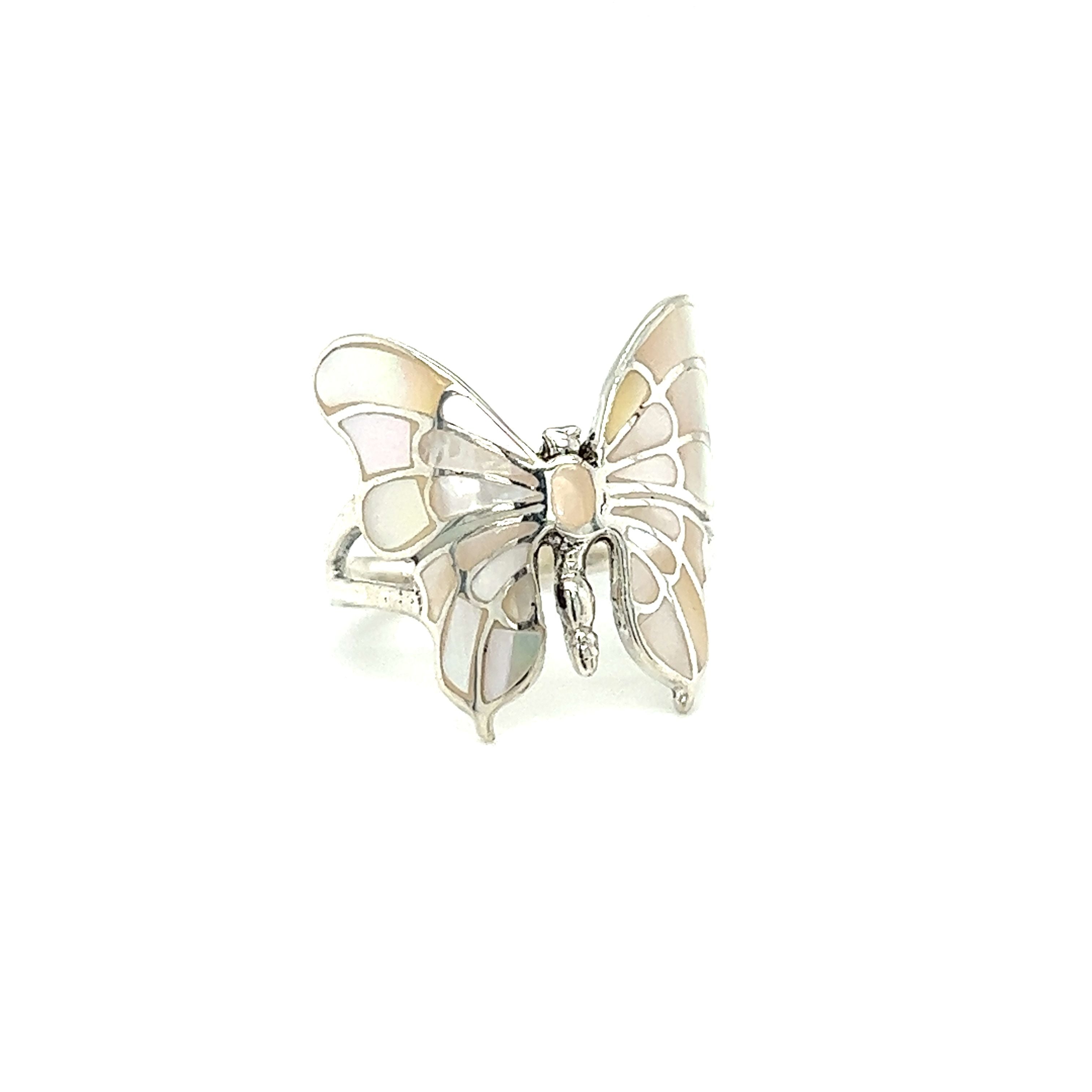Intricate Statement Butterfly Inlay Ring mother of pearl with intricate inlay.