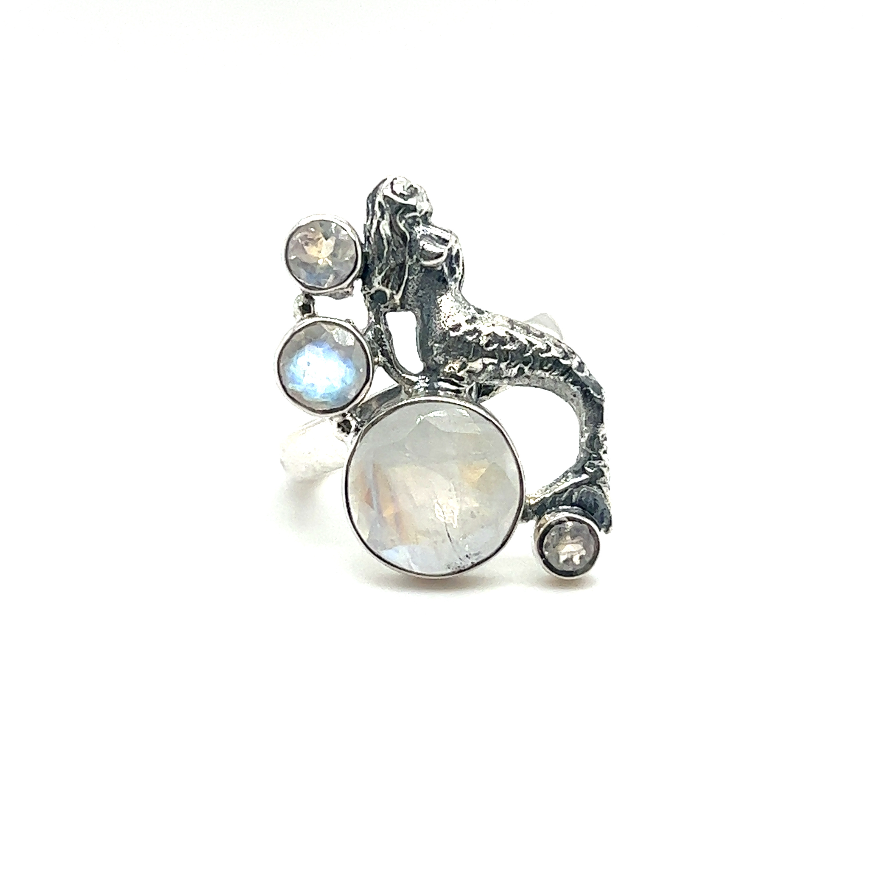 Mermaid Ring with Moonstone made of sterling silver.