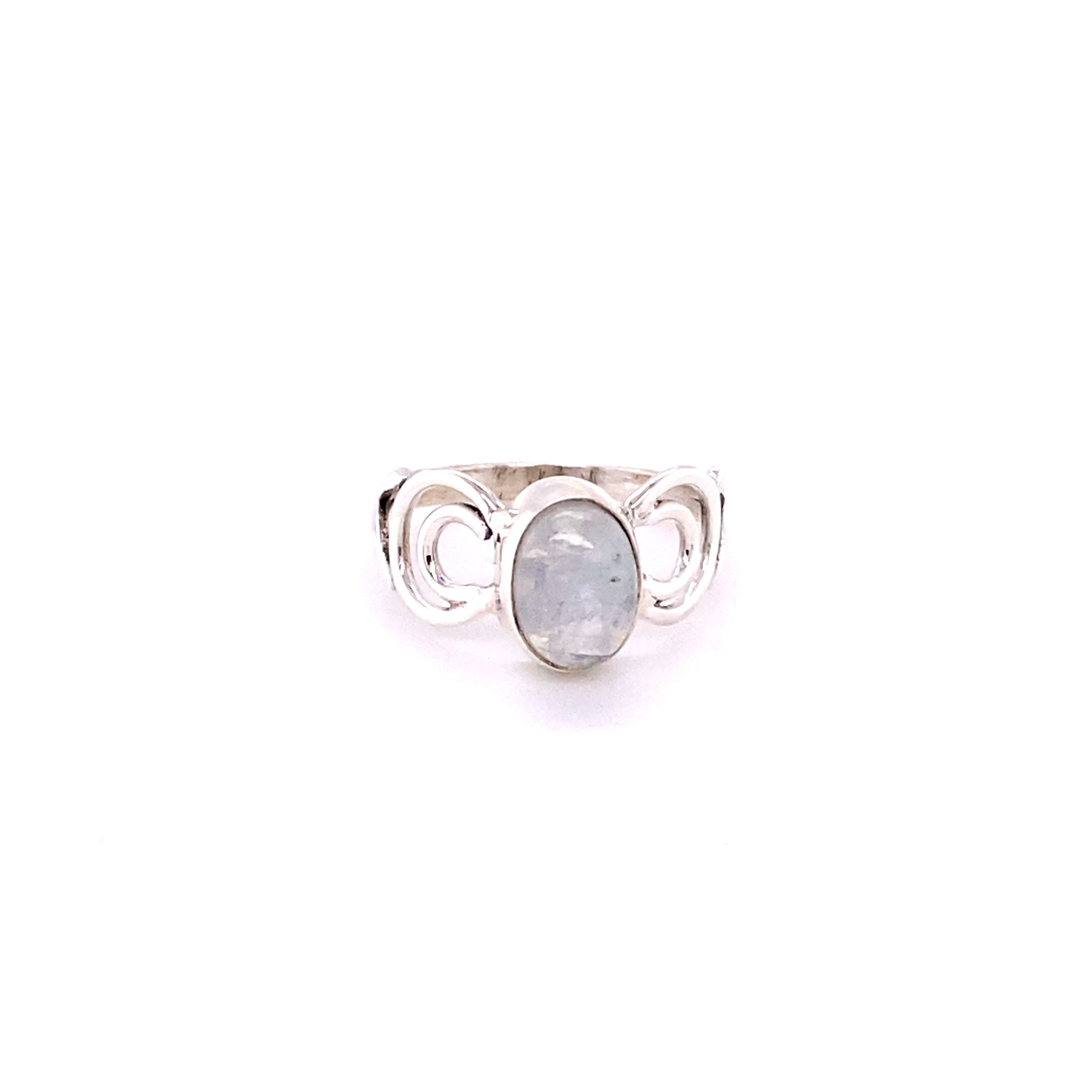 A boho-inspired Oval Gemstone Ring with Moon Design in the center.