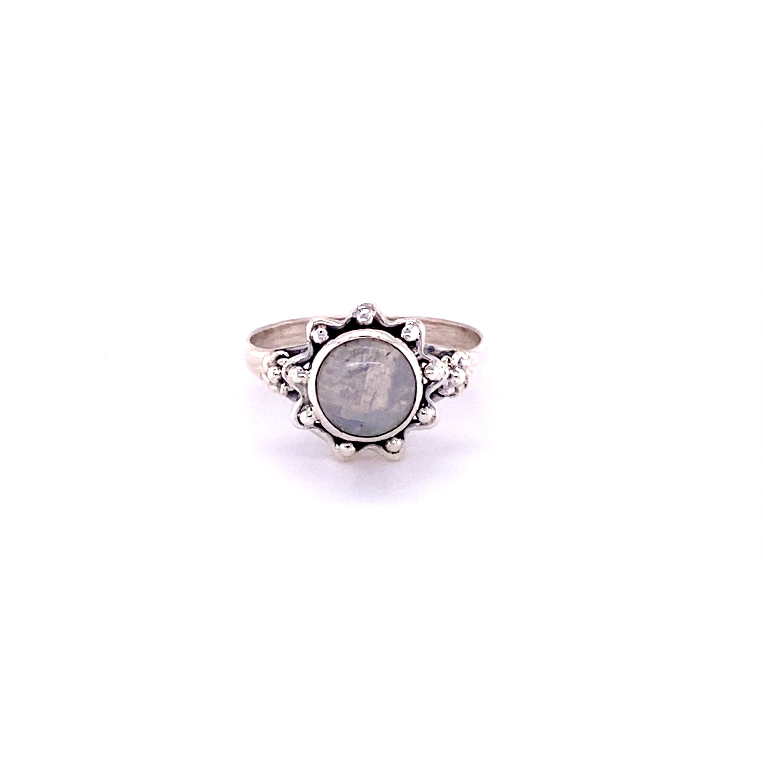 Flower ring with natural round gemstone in sterling silver featuring a captivating stone.