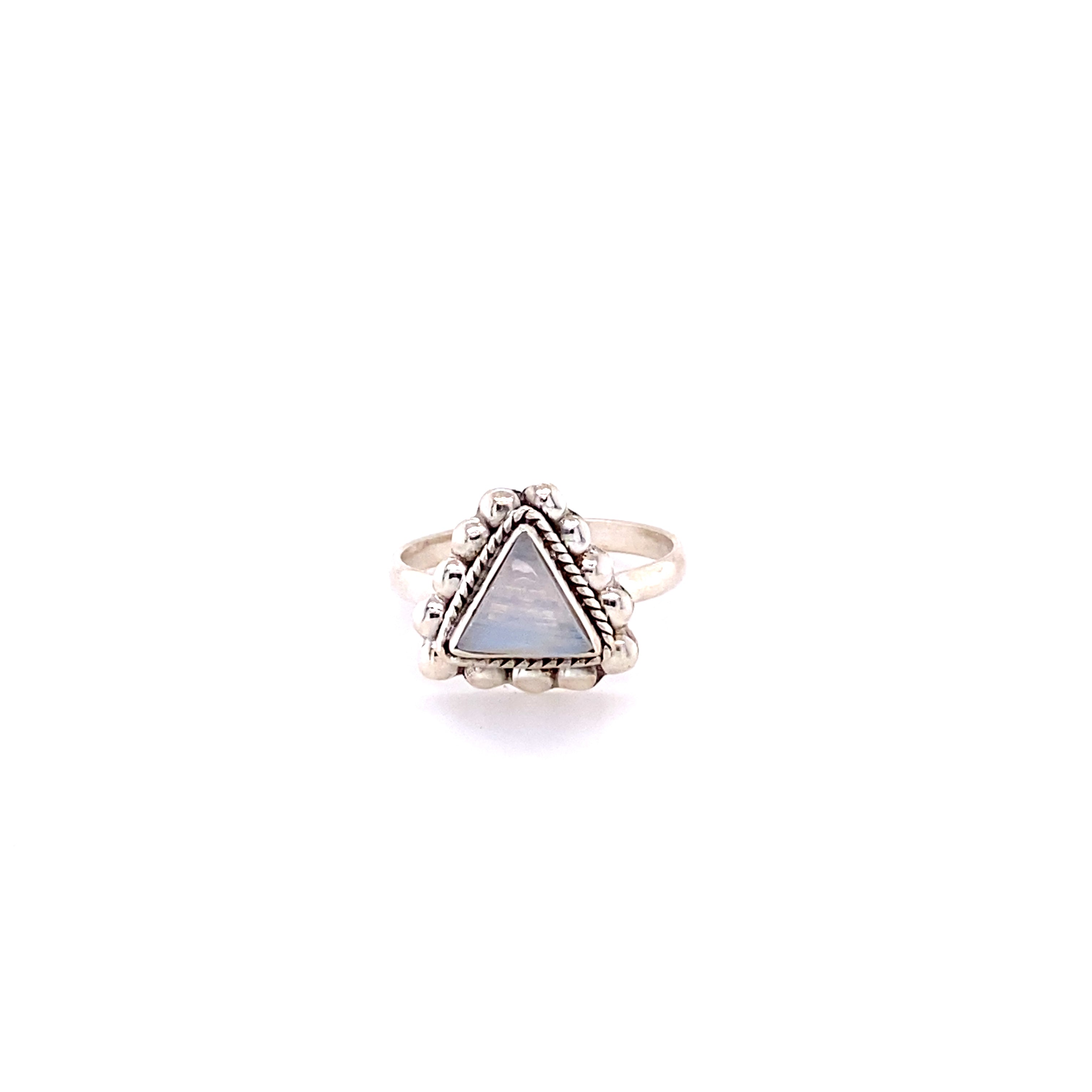 A Super Silver Triangle Gemstone Ring with Beads.