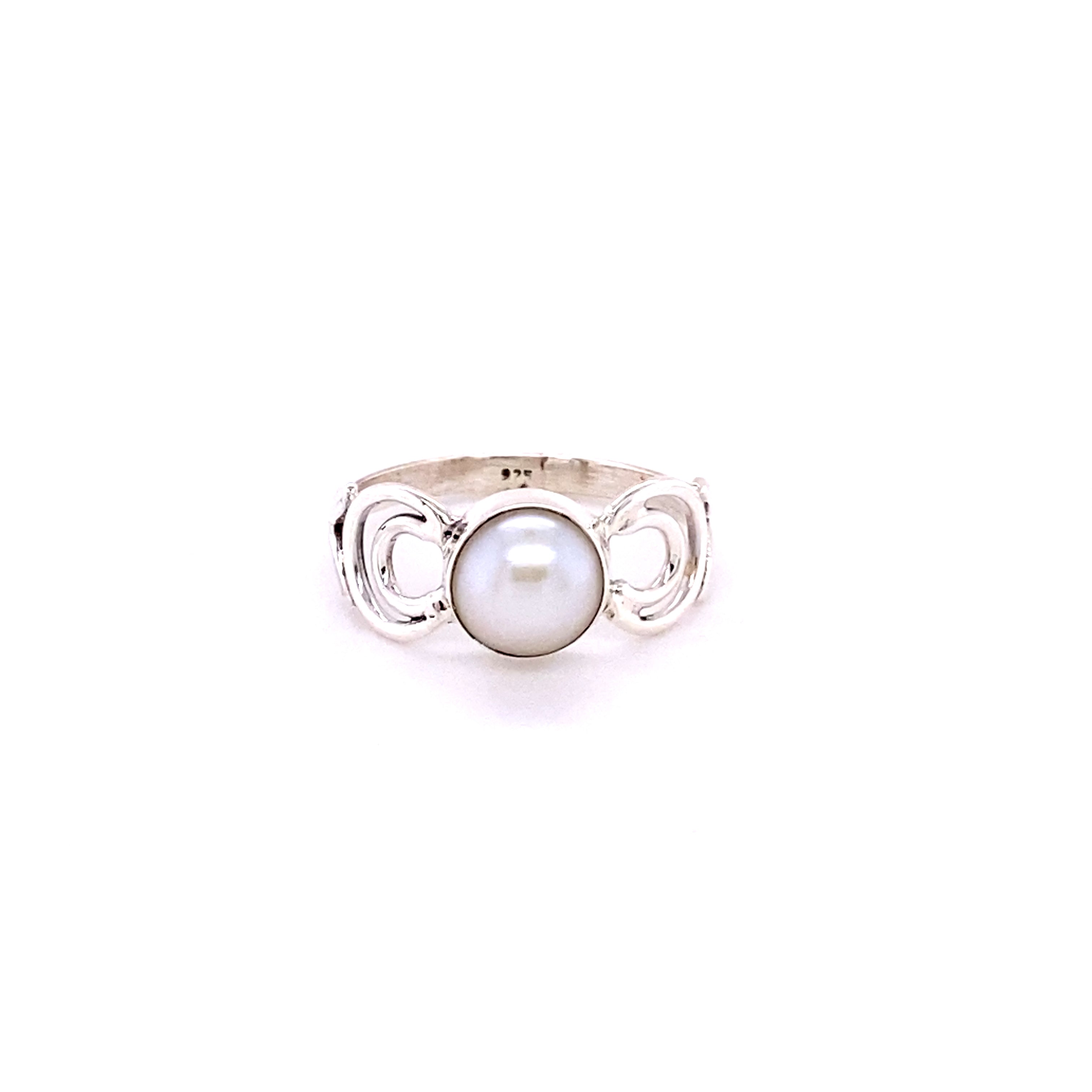 A Super Silver Oval Gemstone Ring with Moon Design on a white background, exuding the beauty of a natural gemstone and capturing the essence of the divine feminine.