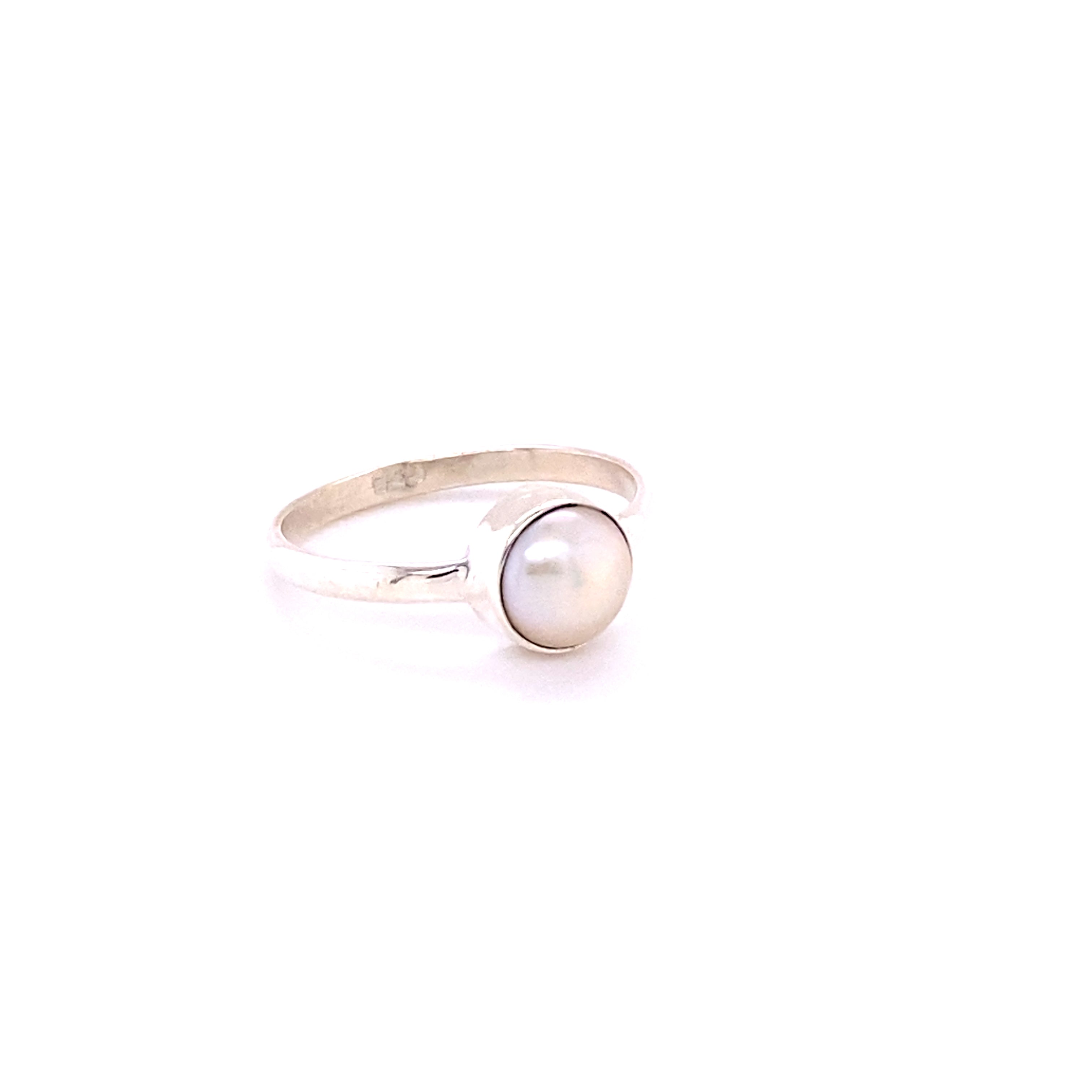 A minimalist Simple Oval Natural Gemstone Ring by Super Silver, perfect for stacking, on a white background.