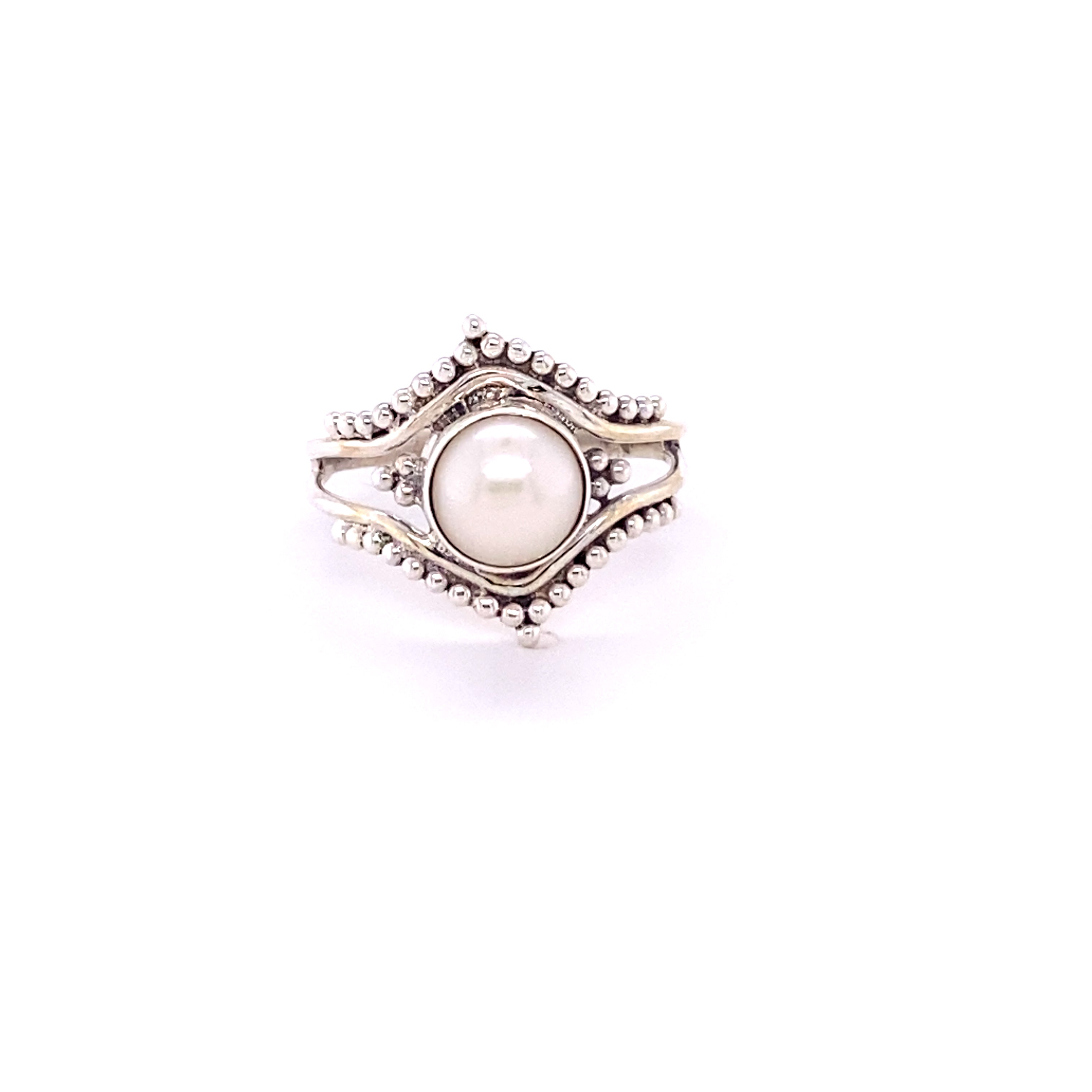 A Double Chevron Gemstone Ring with Ball Design from Super Silver on a white background.