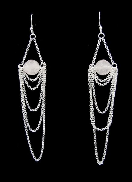 A pair of Super Silver Rose Quartz Bead Silver earrings with a Majestic Rose Quartz stone.
