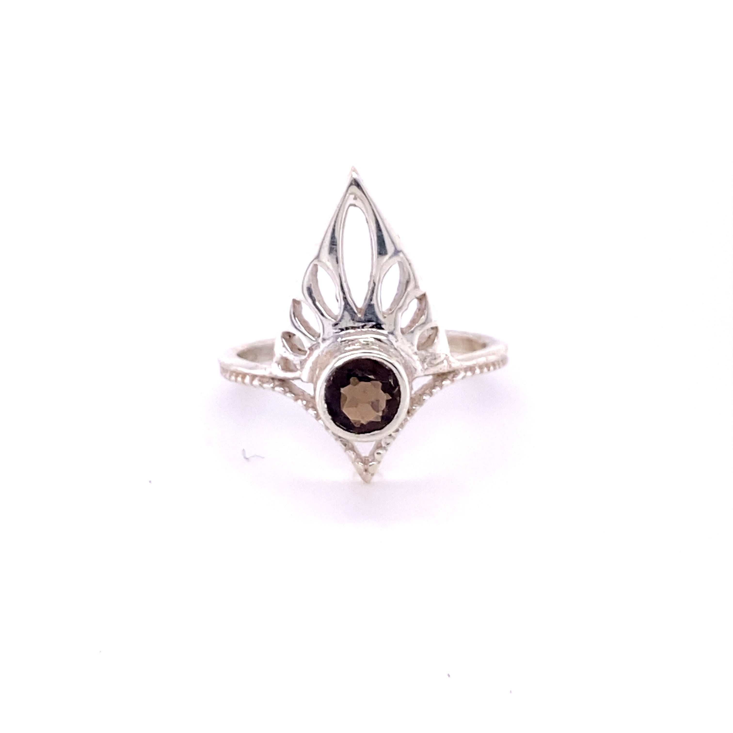 A unique Henna Shield Ring with Natural Gemstones from Super Silver, with a brown gemstone in the middle.