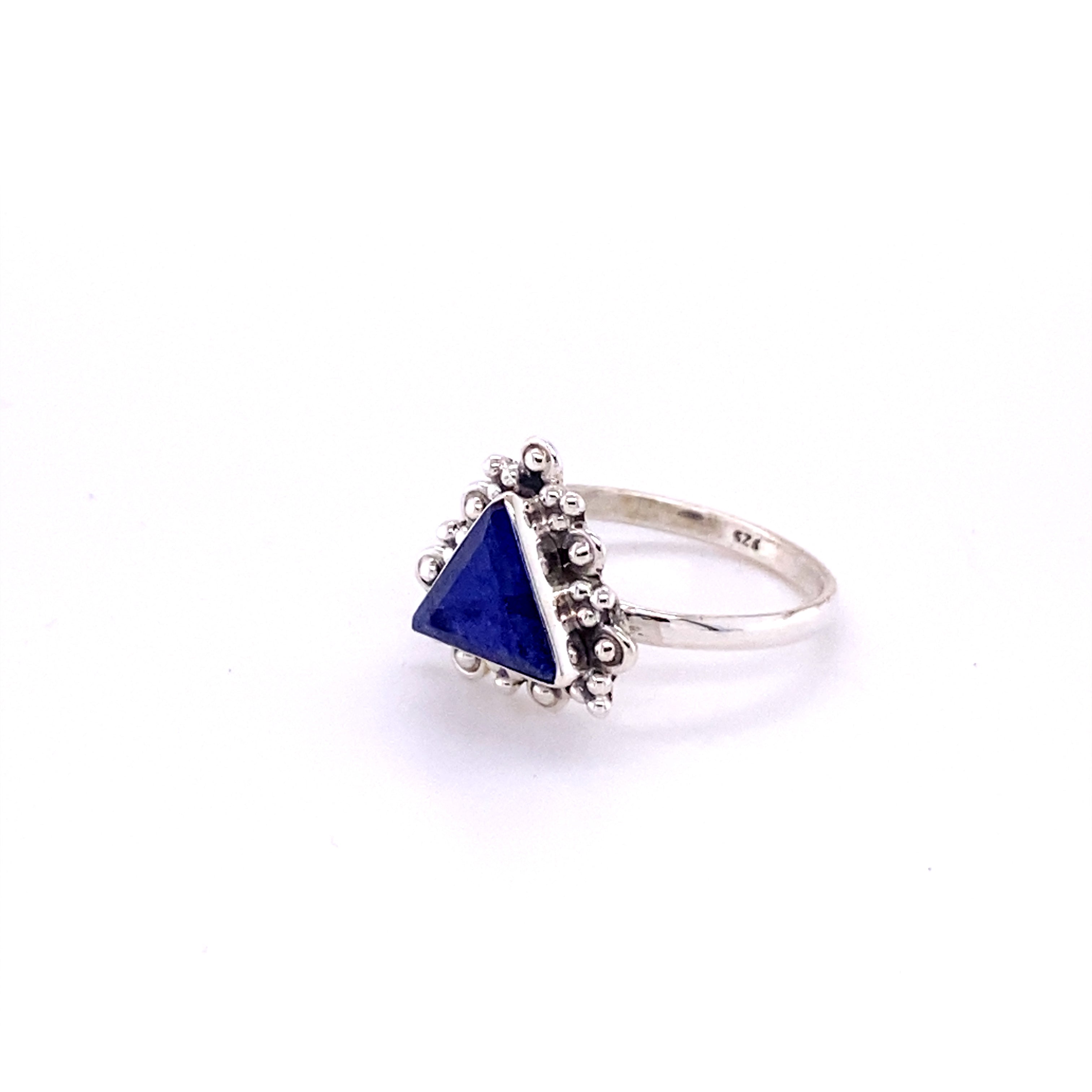 A Super Silver Delicate Gemstone Triangle Ring with silver beads.