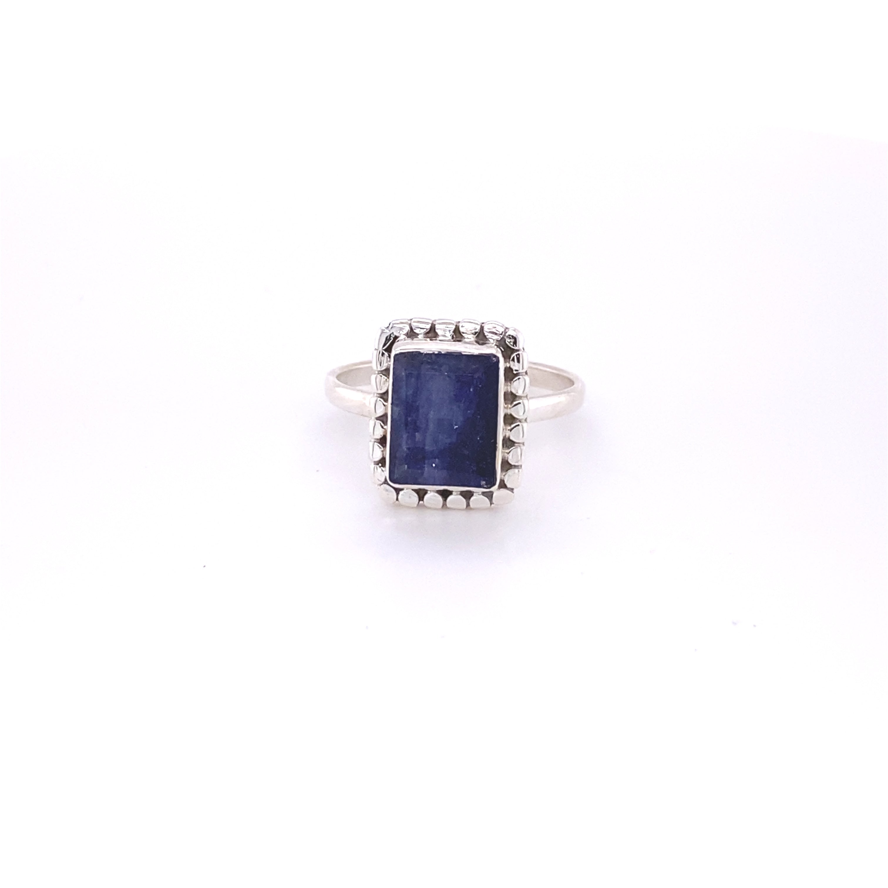 A sterling silver square ring with natural gemstones.