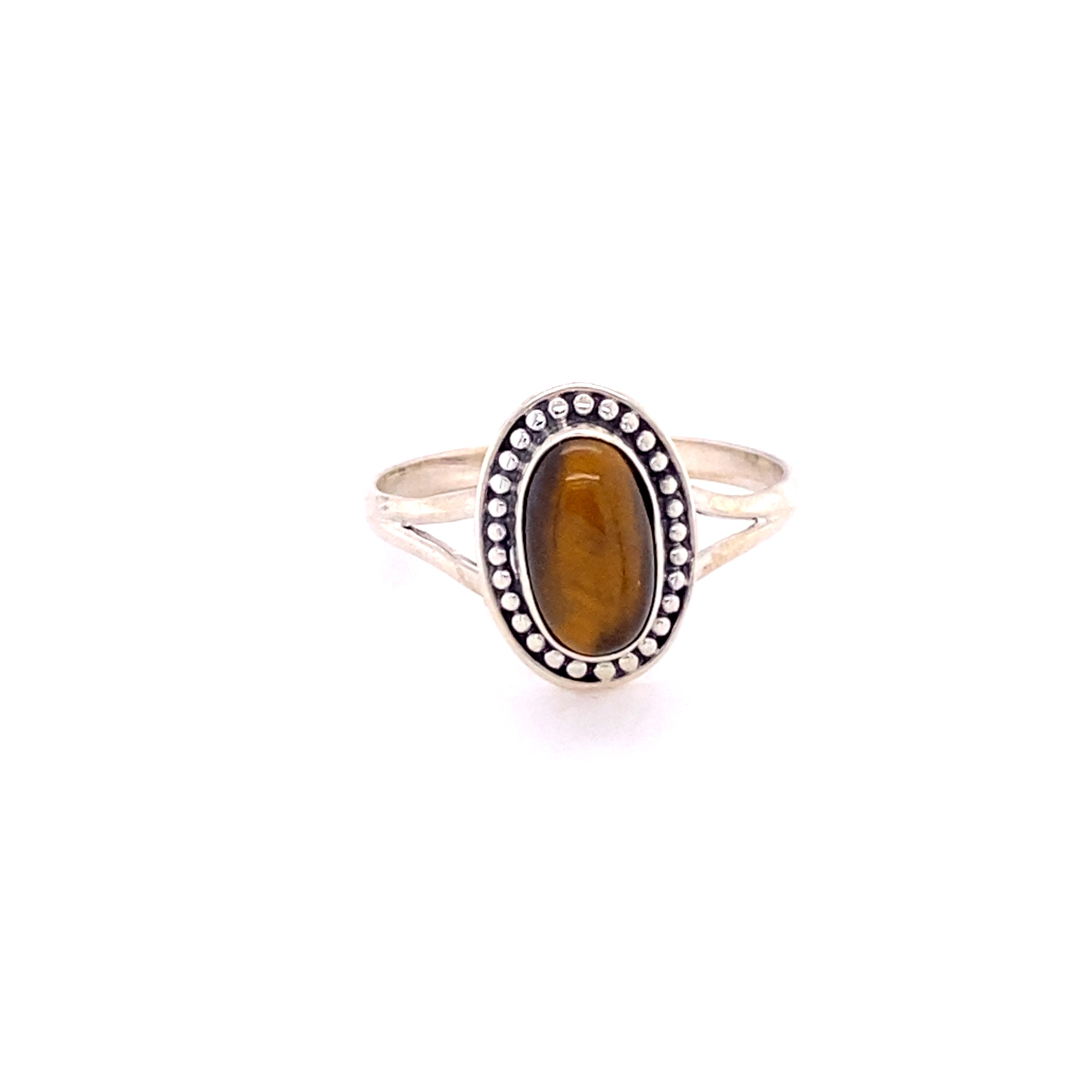 A majestic Trendy Oval Ring by Super Silver shimmering on a flawless white background.
