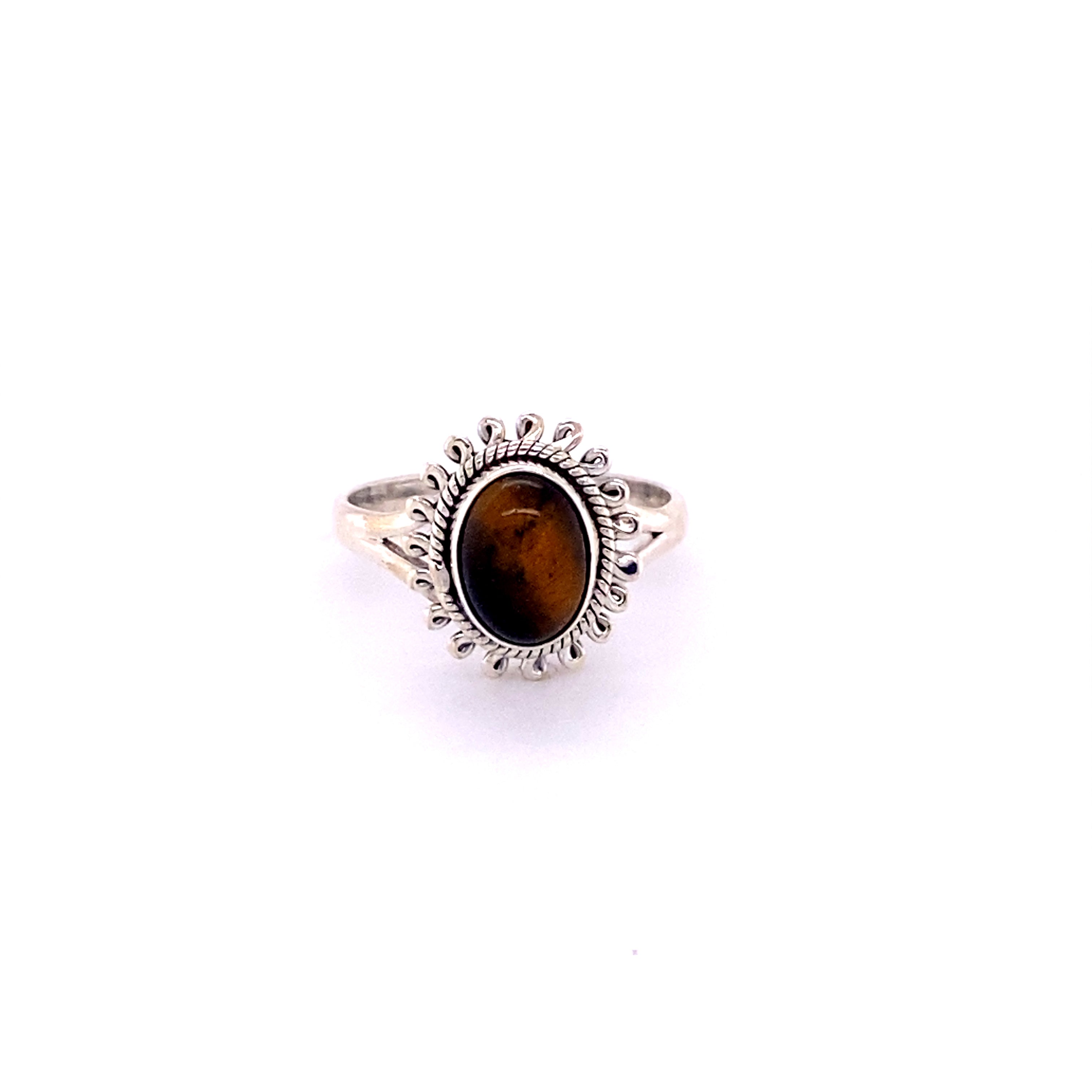 A Hippie-Chic Oval Gemstone Flower Ring on a white background.