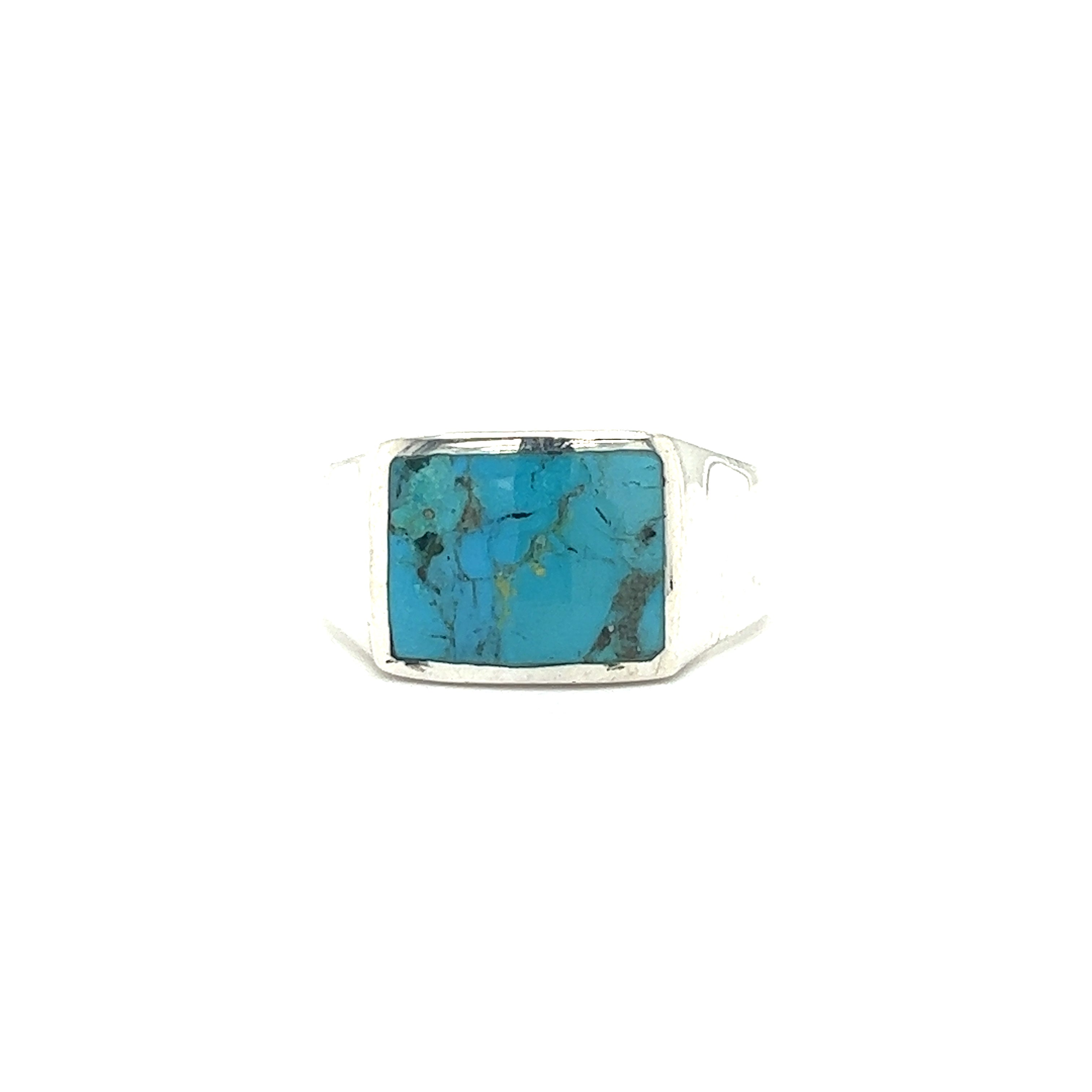A statement piece featuring a Kingman Turquoise stone on a Super Silver Kingman Turquoise Signet Ring.