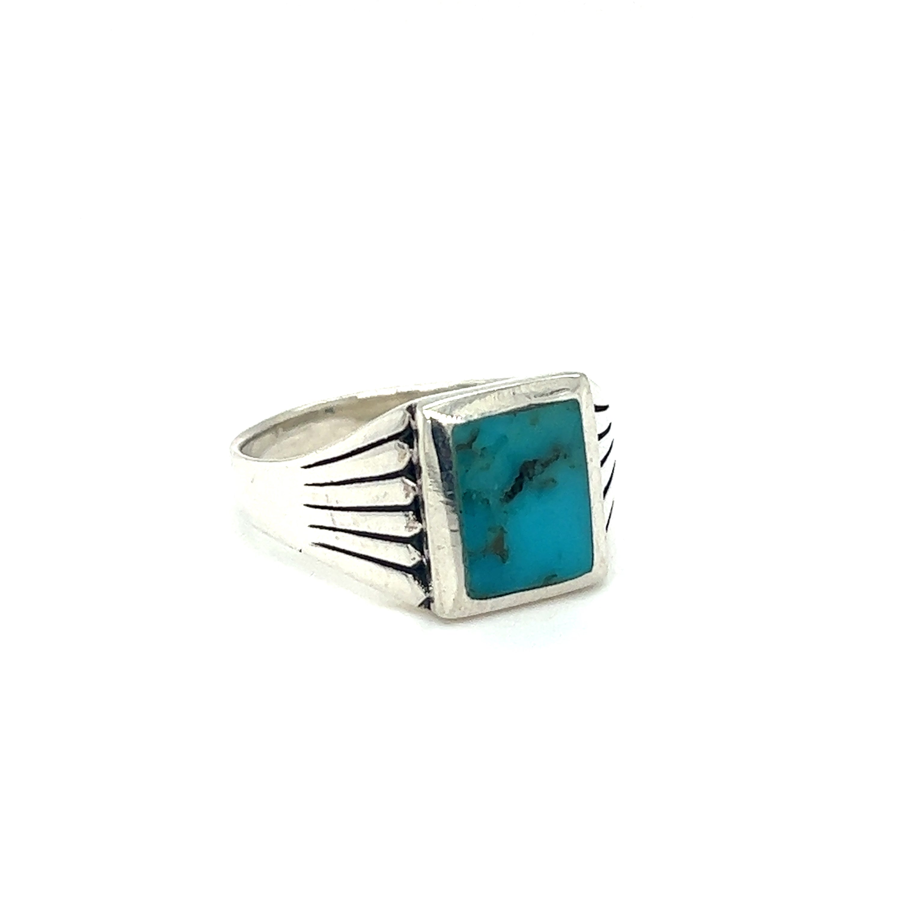 A Super Silver Square Kingman Turquoise Signet Ring.