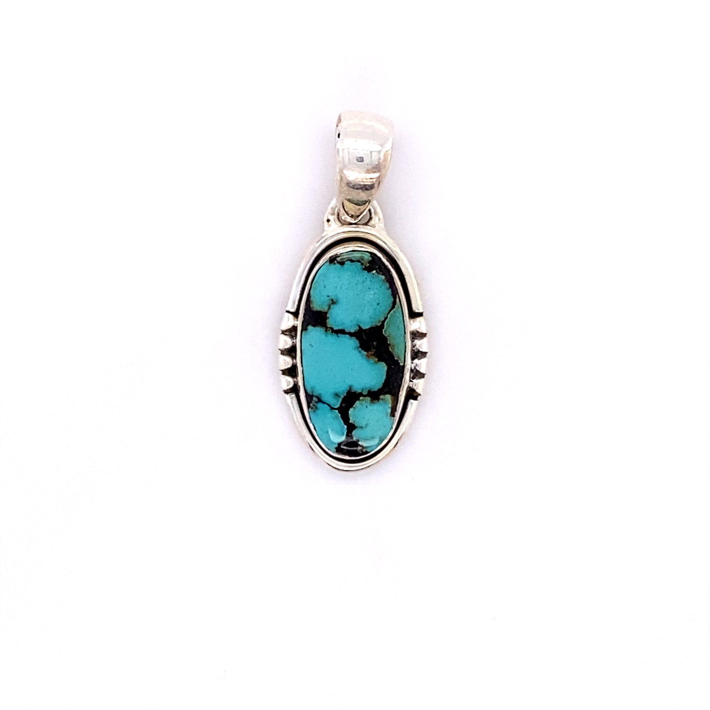 A Natural Turquoise Elongated Oval Pendant from Super Silver.