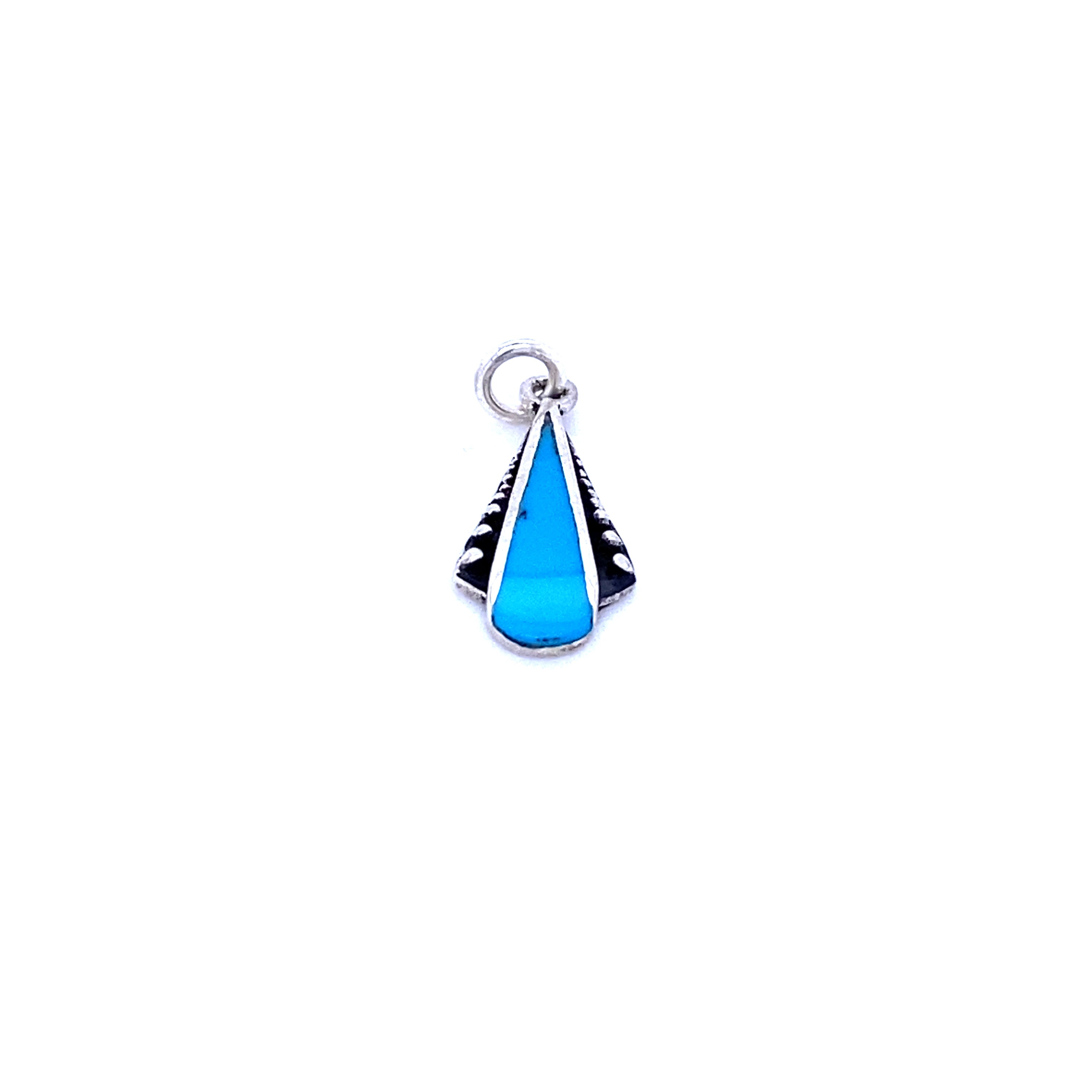 A Super Silver Teardrop Pendant with Inlaid Stones and Ball Border on a white background.