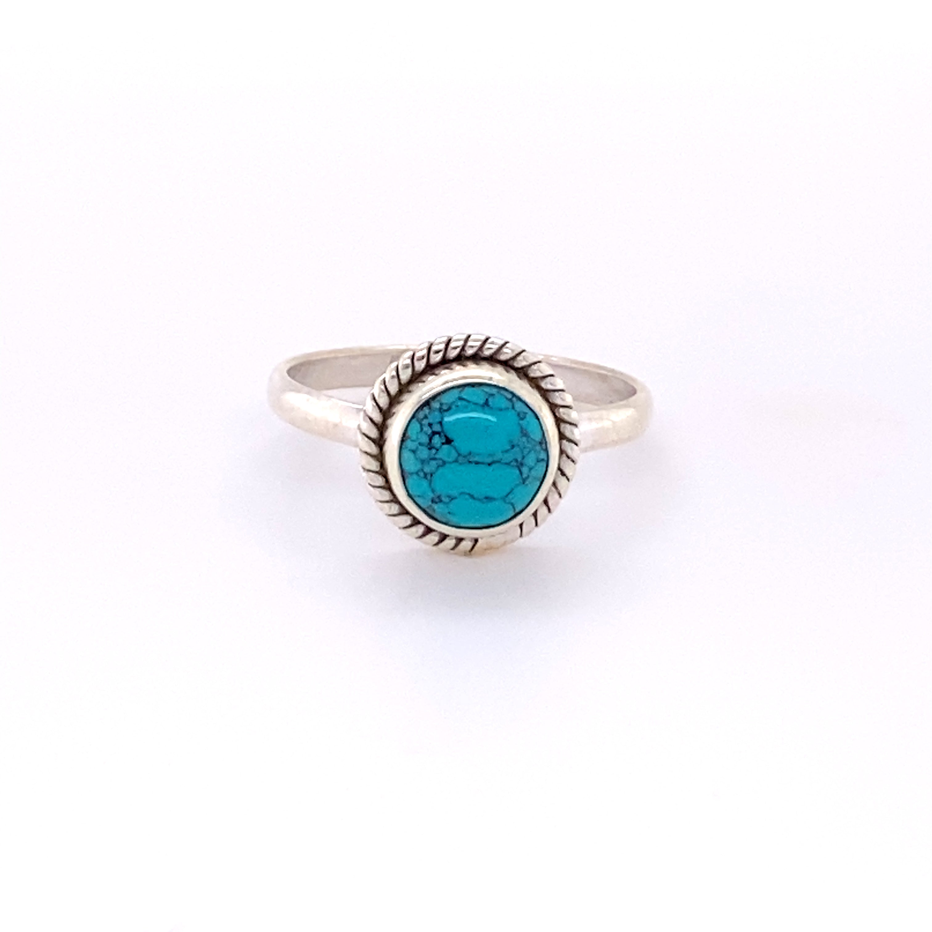 A boho-style Simple Round Gemstone Ring with Rope Border.