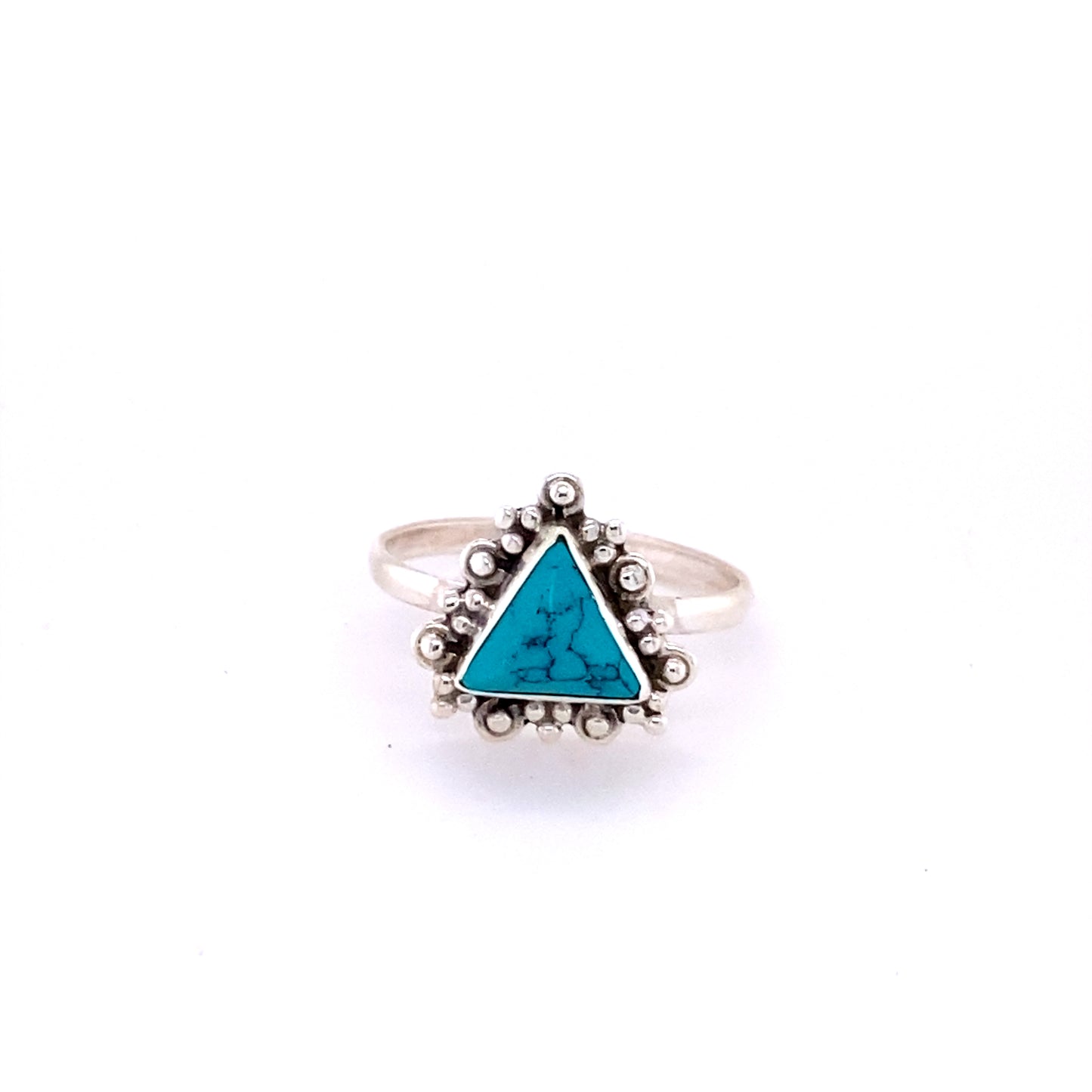 
                  
                    A Delicate Gemstone Triangle Ring with a turquoise stone in the middle, perfect for boho and hippie styles.
                  
                