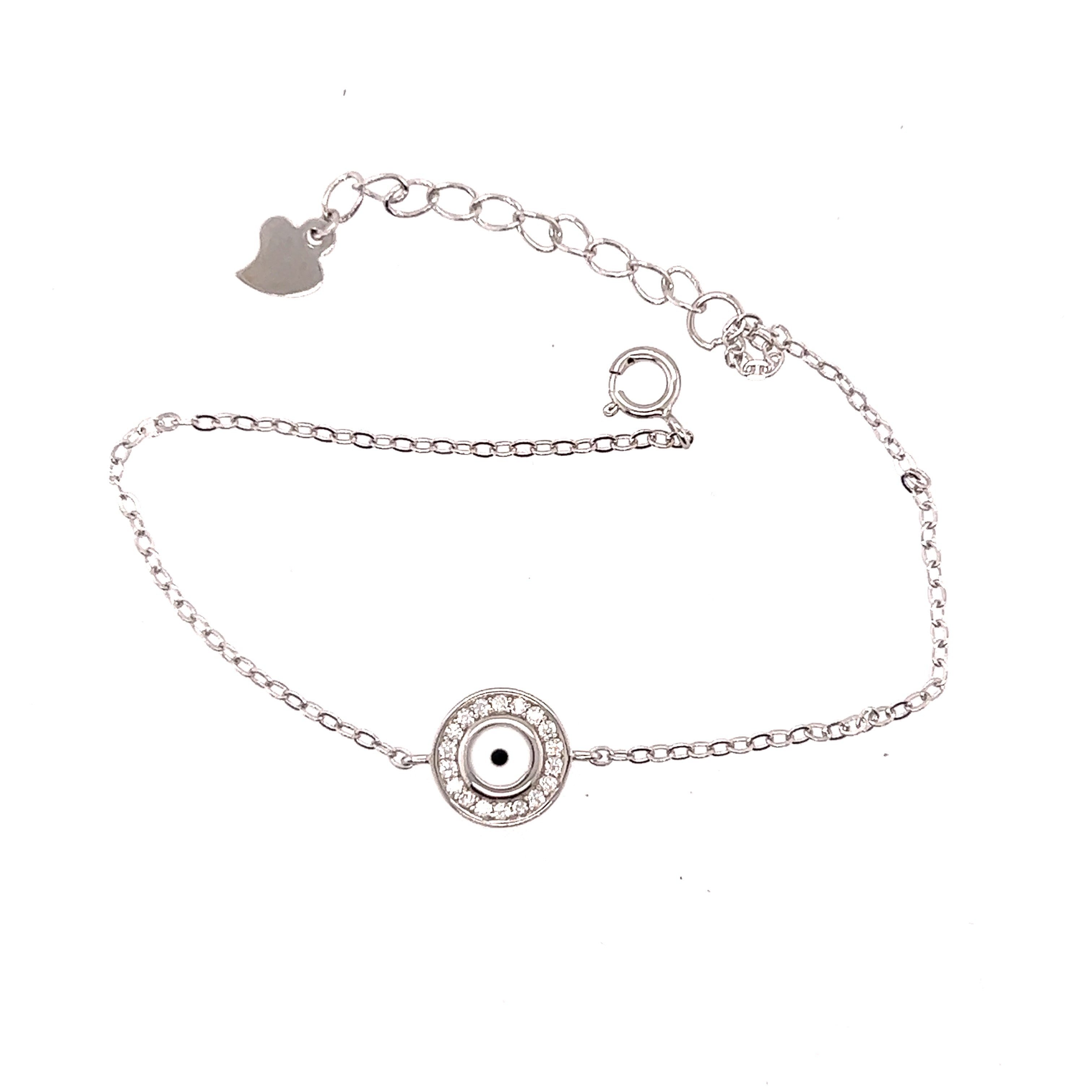 A Super Silver Delicate Cubic Zirconia Evil Eye Bracelet.