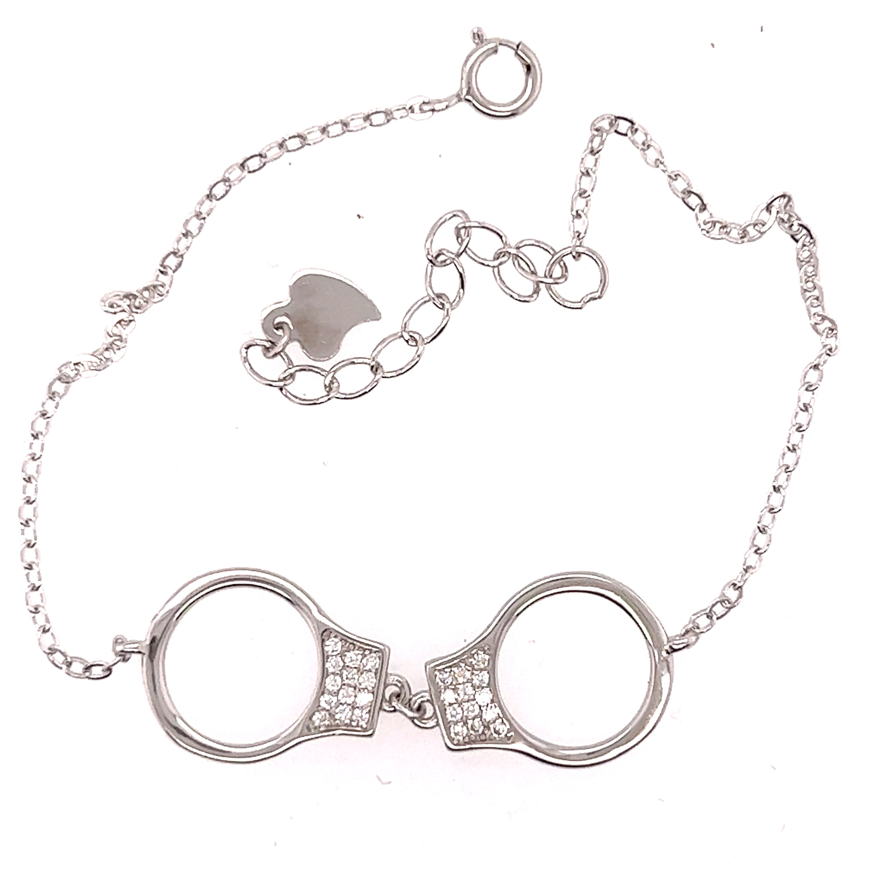 A minimalistic and delicate Delicate Cubic Zirconia Handcuff Bracelet by Super Silver, perfect for completing any outfit.