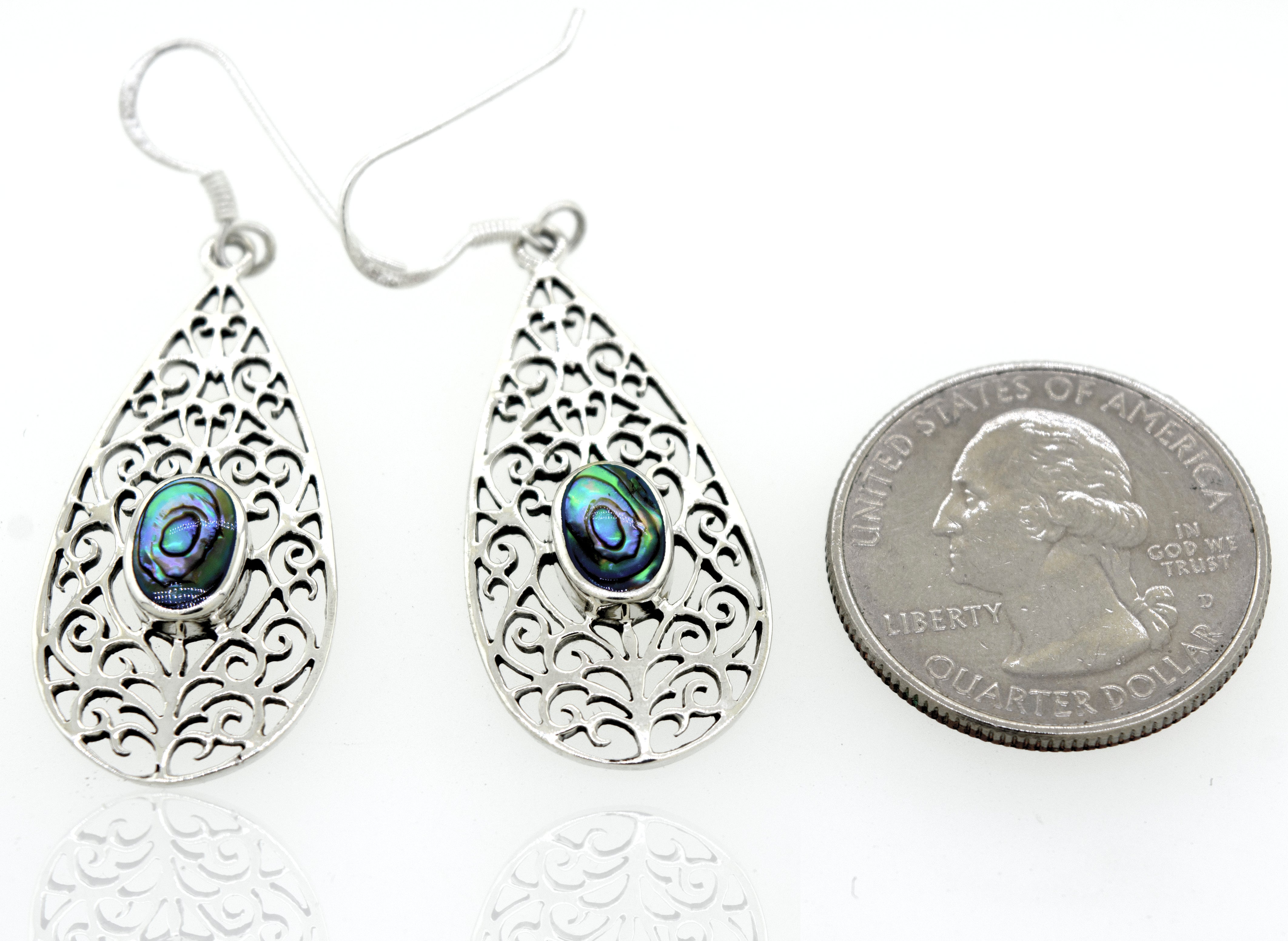 A pair of Elegant Teardrop Shape Abalone Earrings by Super Silver.