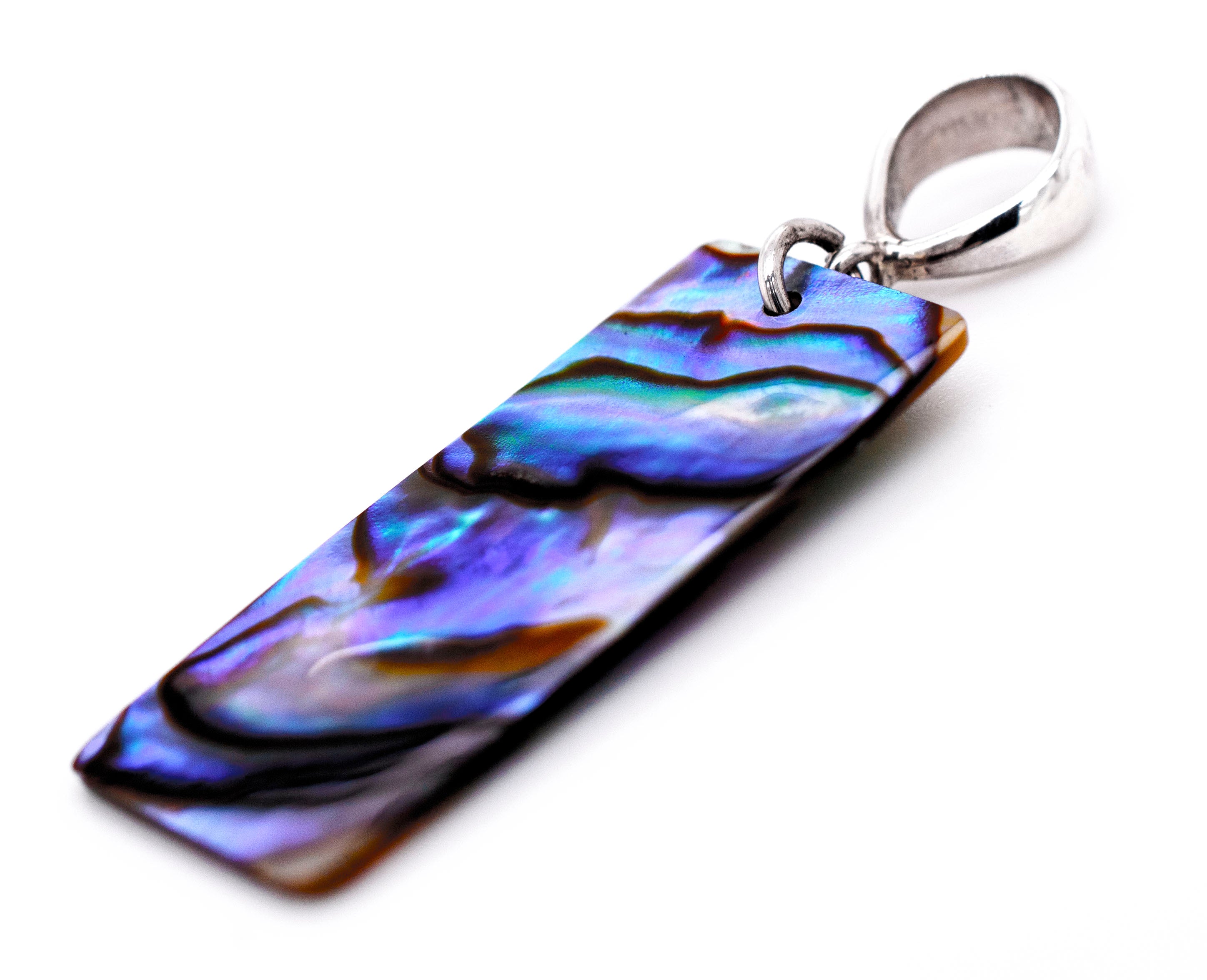 A Rectangular Abalone Slab Pendant by Super Silver on a white background.
