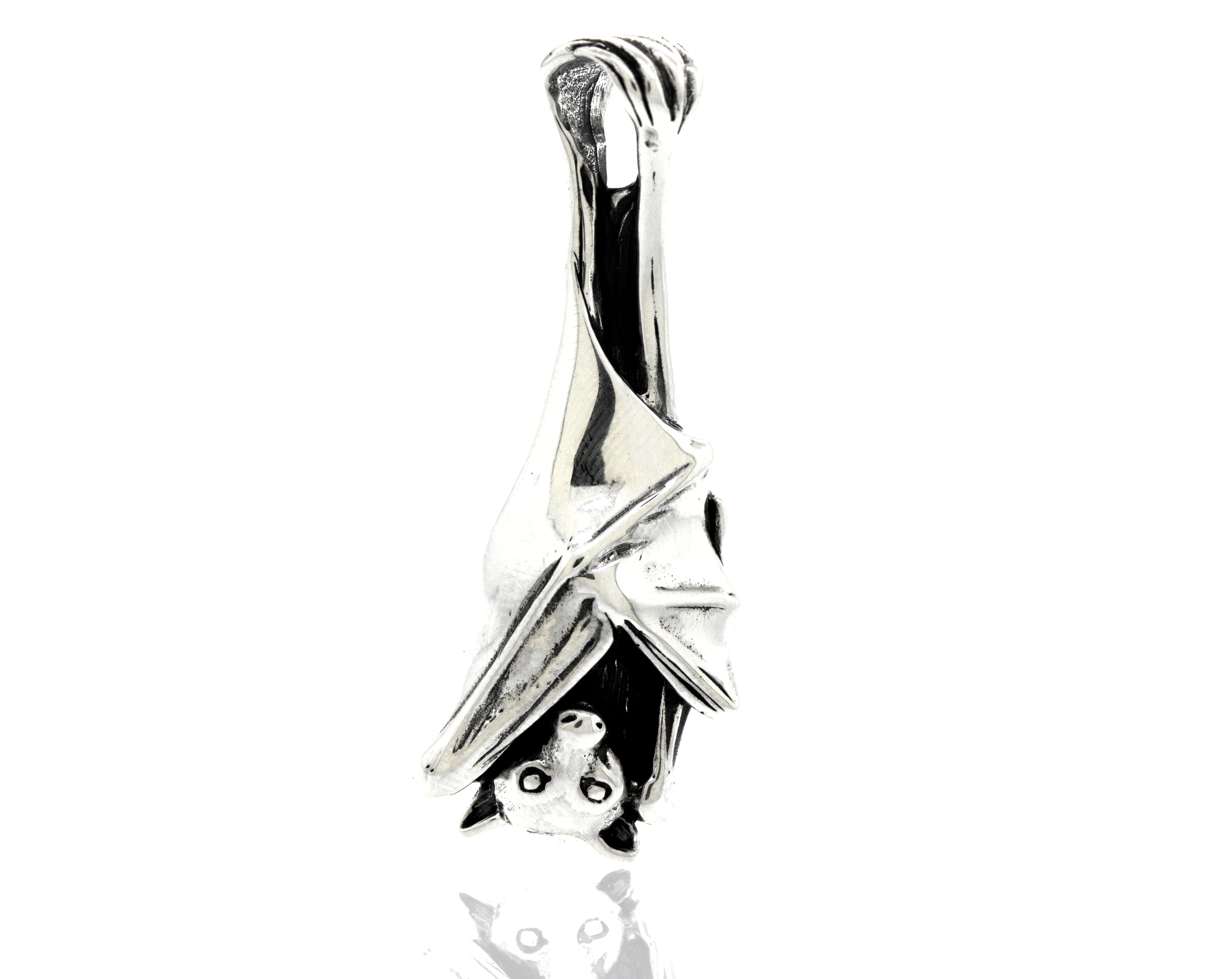 An oxidized Super Silver Designer Handcrafted Bat Pendant.