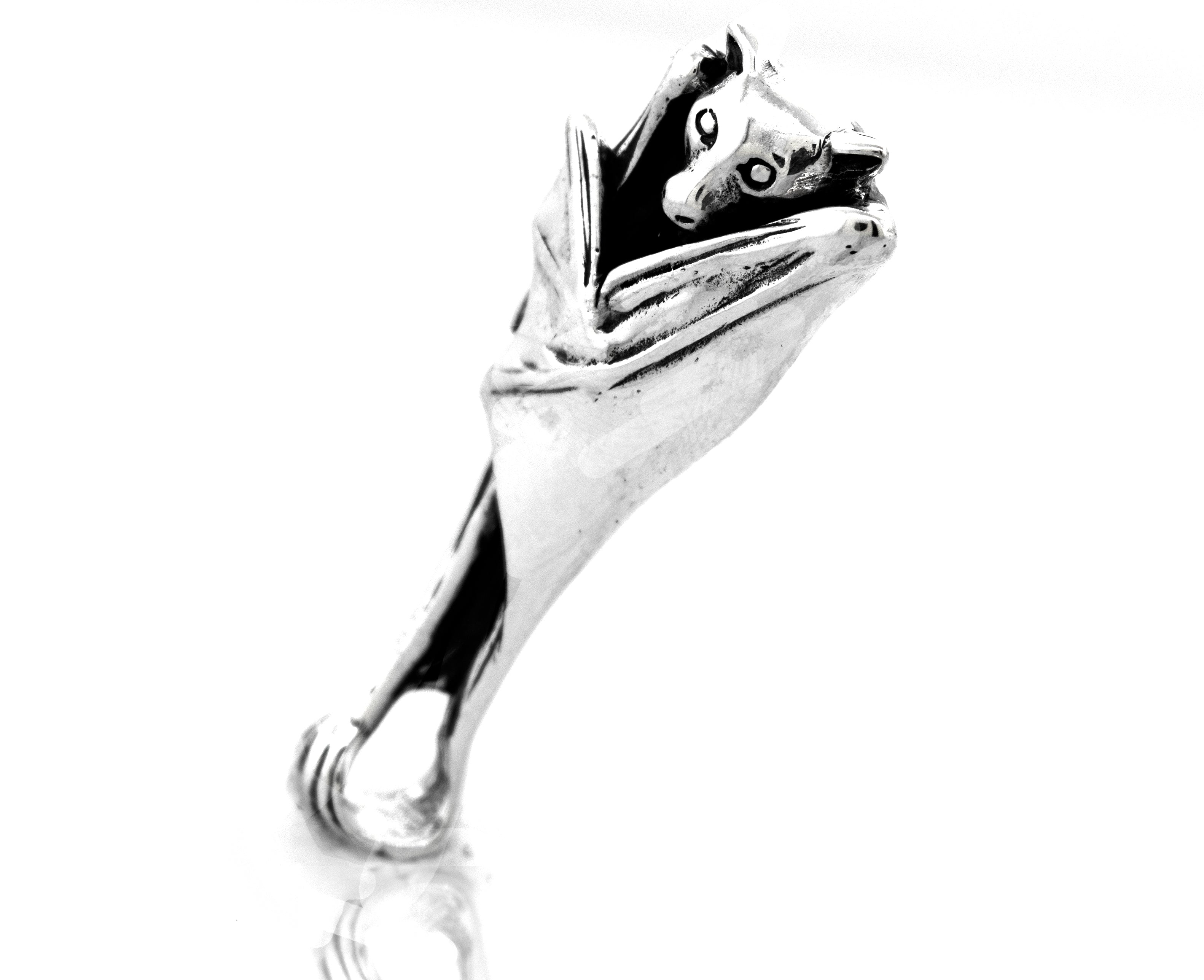 An oxidized Super Silver Designer Handcrafted Bat Pendant on a white background.