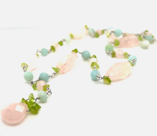 A Beaded Multicolor Y-necklace with pink, green and blue stones from Super Silver.