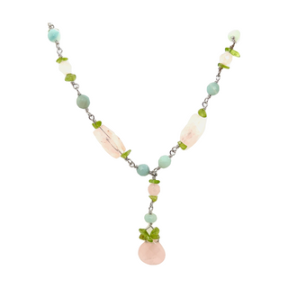 A Beaded Multicolor Y-necklace with pink and green stones by Super Silver.