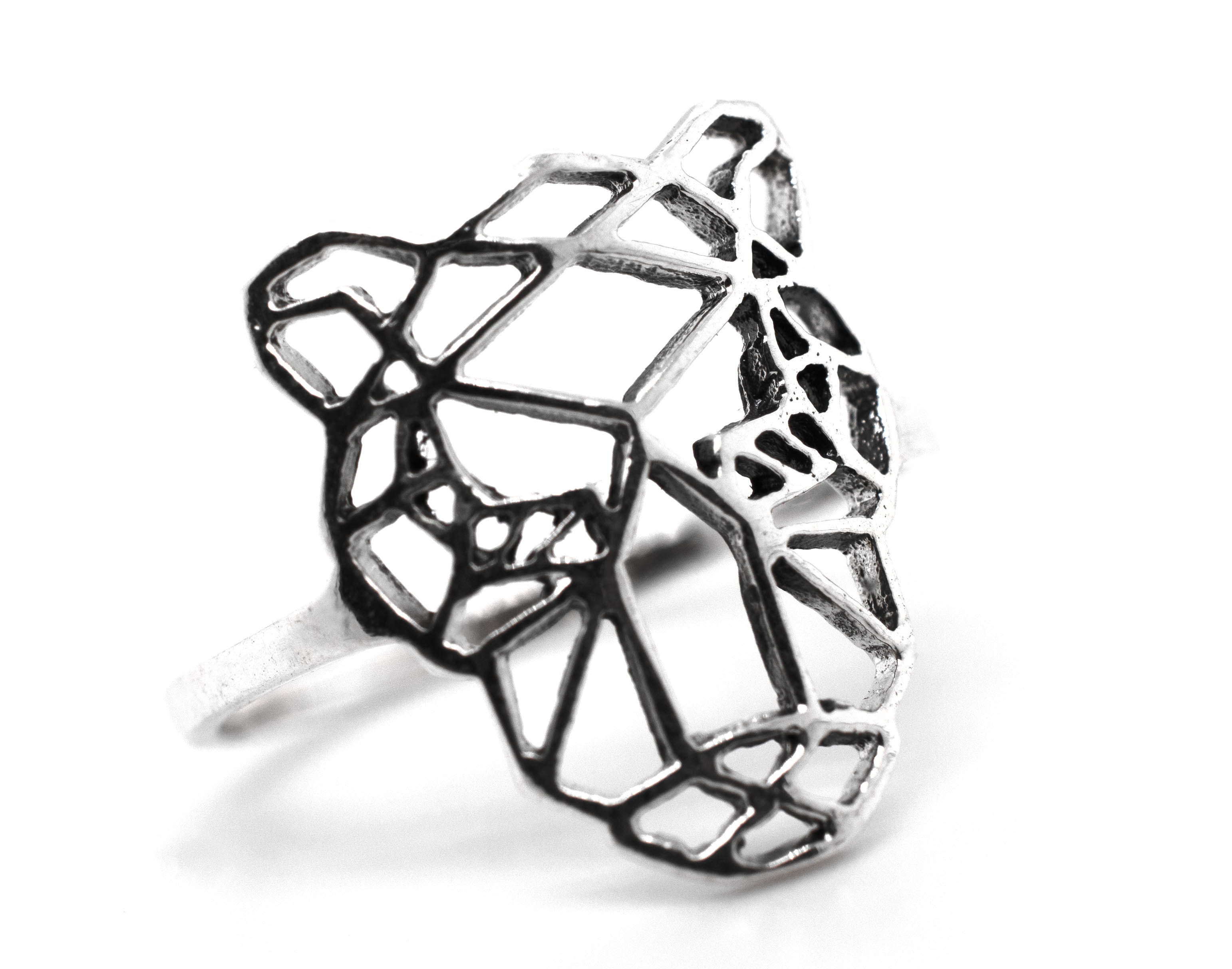 A sterling silver Cut Out Jaguar ring featuring a tiger head.