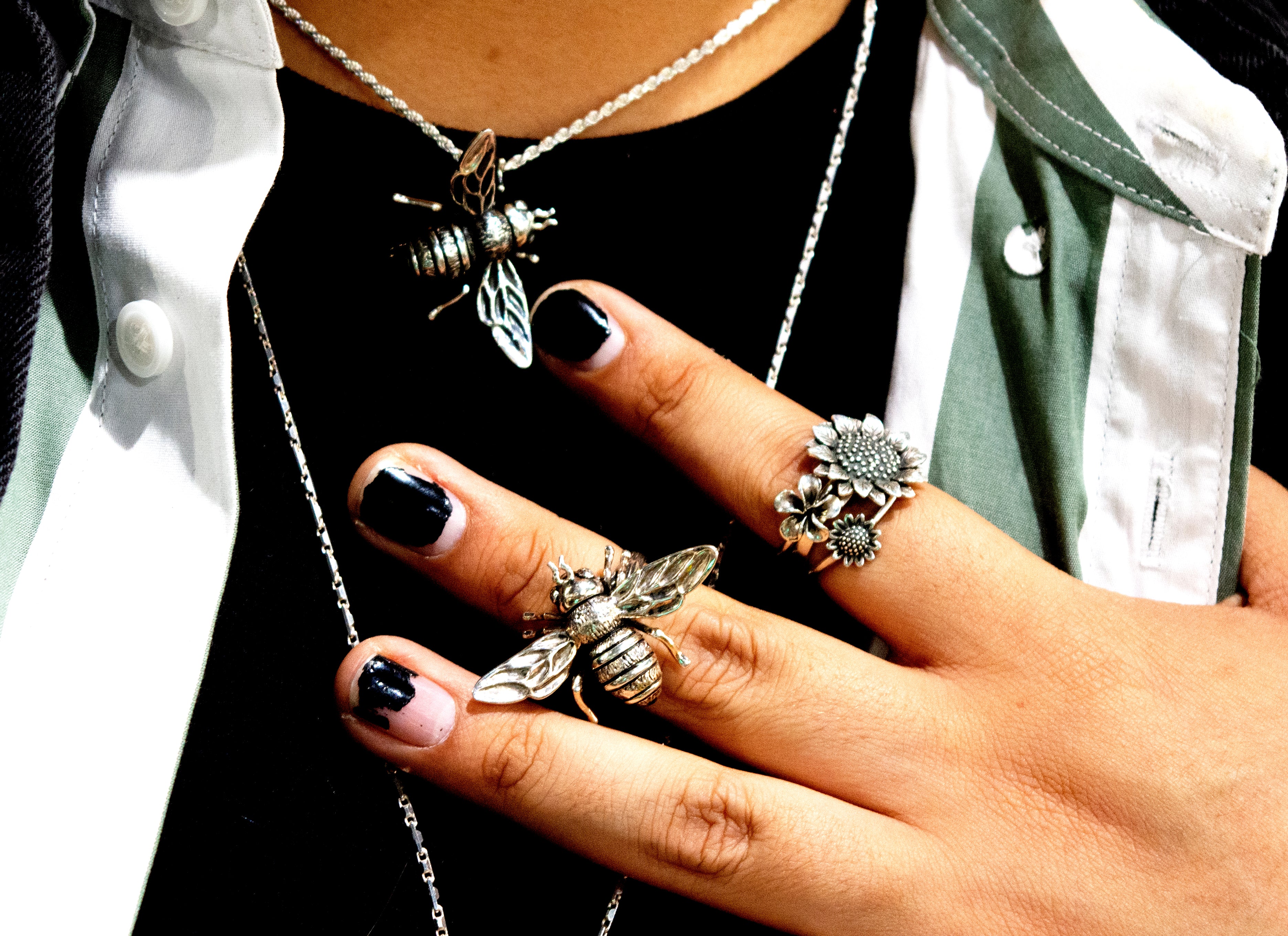 An adjustable Large Bee Ring handcrafted with exquisite detail by Super Silver.