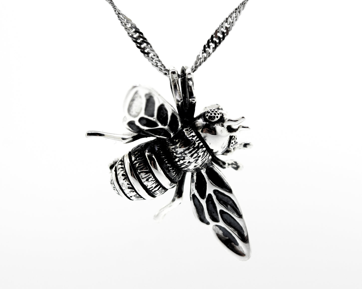 A Super Silver Stunning Sterling Silver Bee Pendant is shown on a white background.