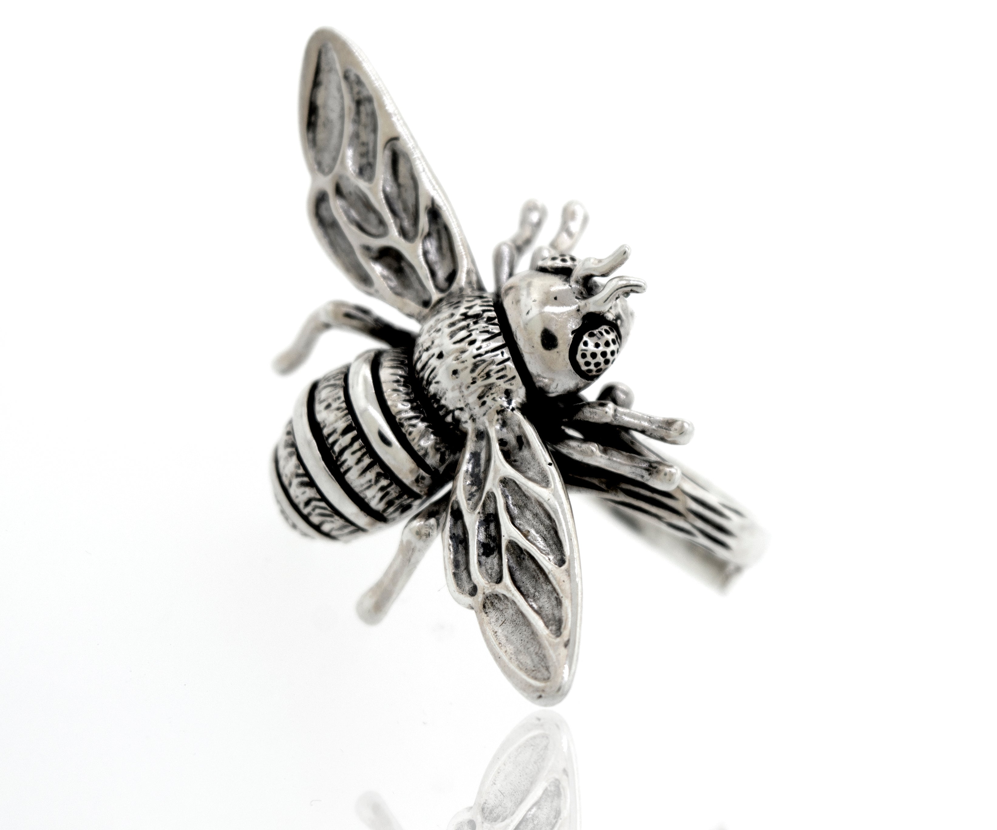 A handcrafted Large Bee ring from Super Silver.